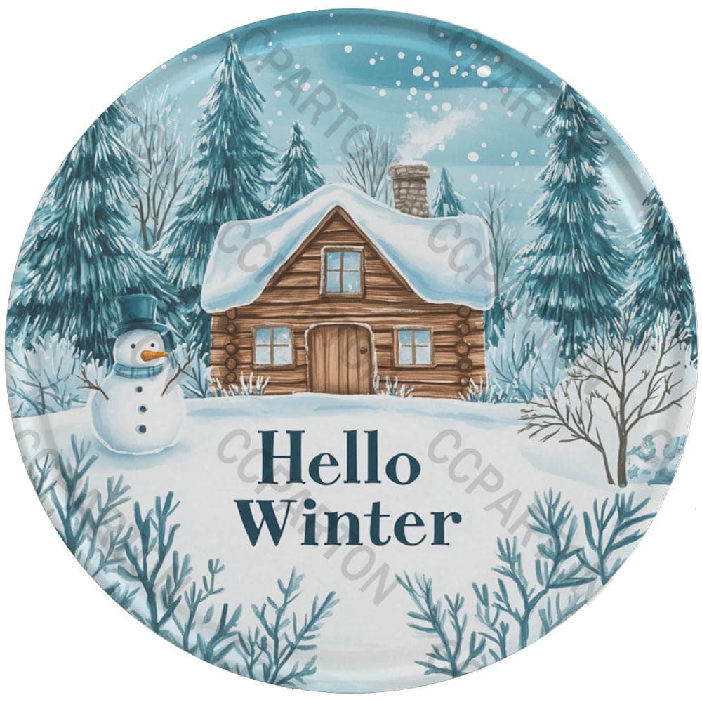 CCPARTON Winter Metal Tin Sign Hello Winter Signs Round Tin Sign for Home Kitchen Garden Yard Office Decor 8x8 Inch
