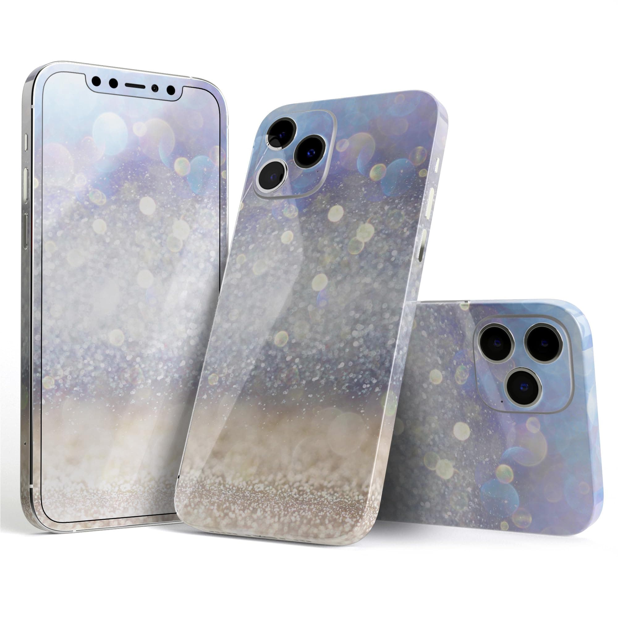 DesignSkinz Full Body Skin Decal Wrap Kit Compatible with iPhone 15 Plus - Light Blue and Tan Unfocused Orbs of Light