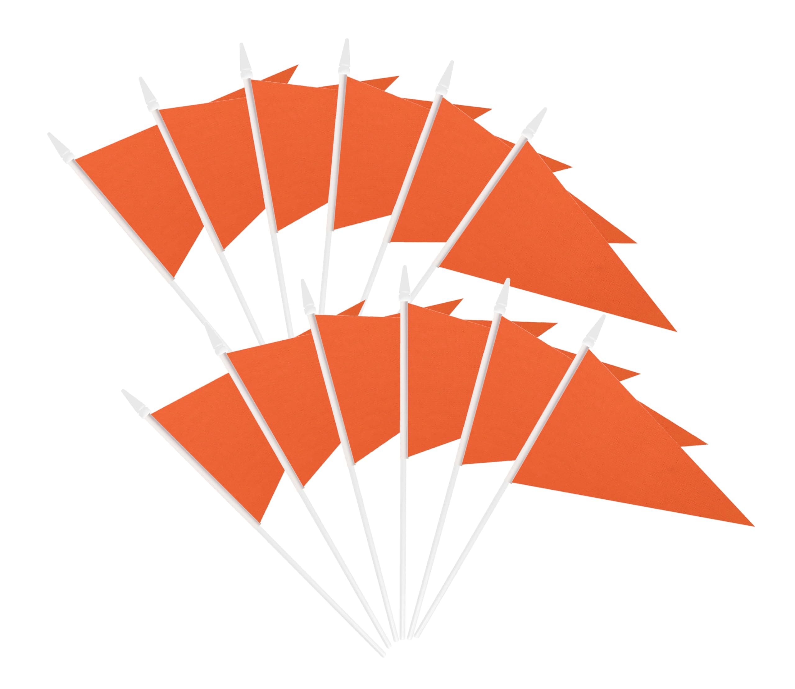 12 Pack Orange Pennant Flags Small Mini Hand Held Solid Color Pennant On Sticks Flags with 12.6"Solid Pole & Spear Top,Party Events Celebration,School,Grand Opening,Kids Birthday,Sports Clubs