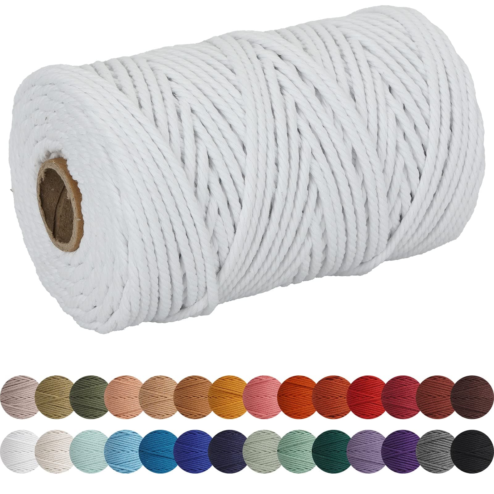XKDOUS White Macrame Cord 5mm x 109yards, Colored Cotton Rope Macrame Yarn
