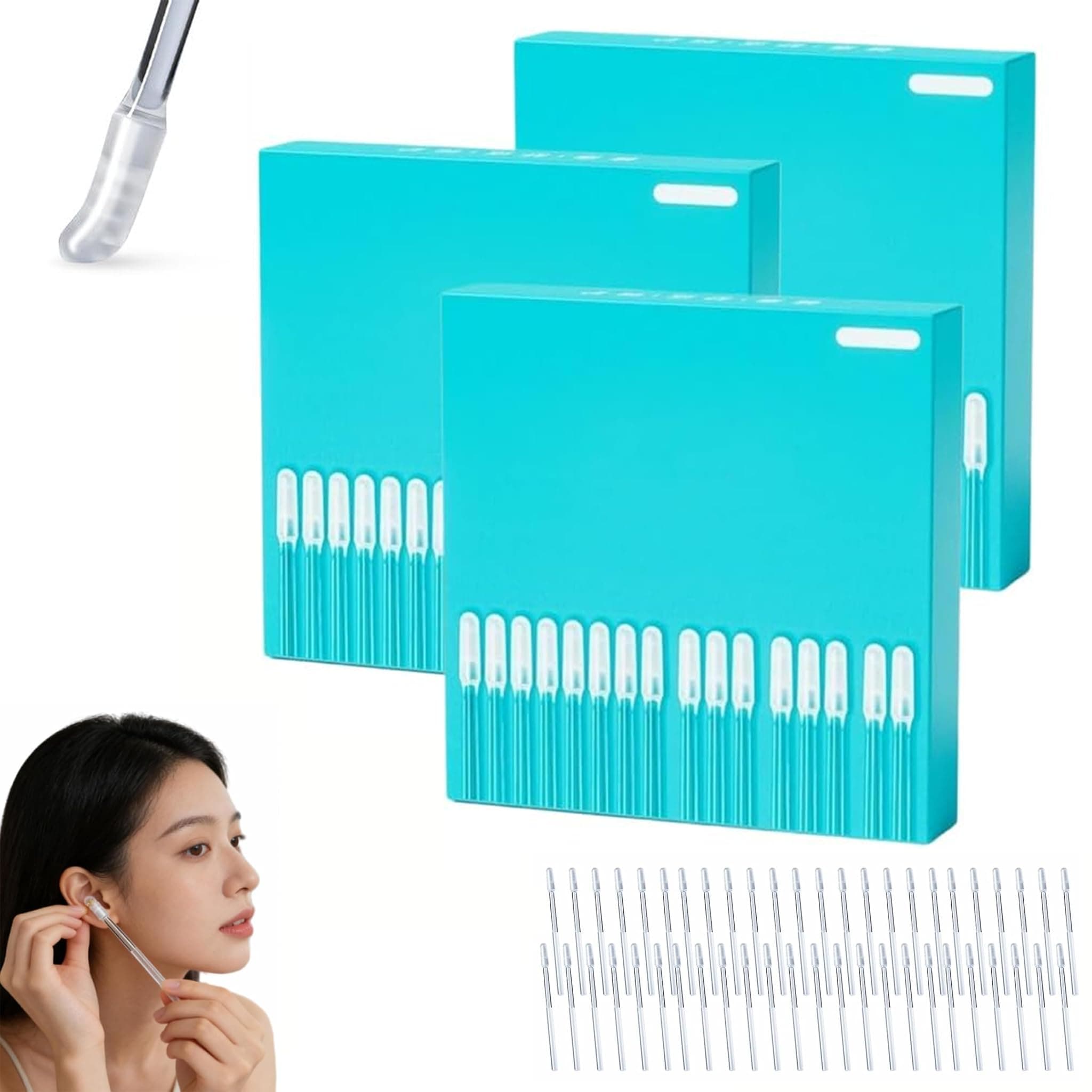 3pcs Reusable Adhesive Ear Cleaning Sticks, Spiral Ear Wax Removal Tool for Adults, Soft Portable Ear Pick with Dust Cover Packaging