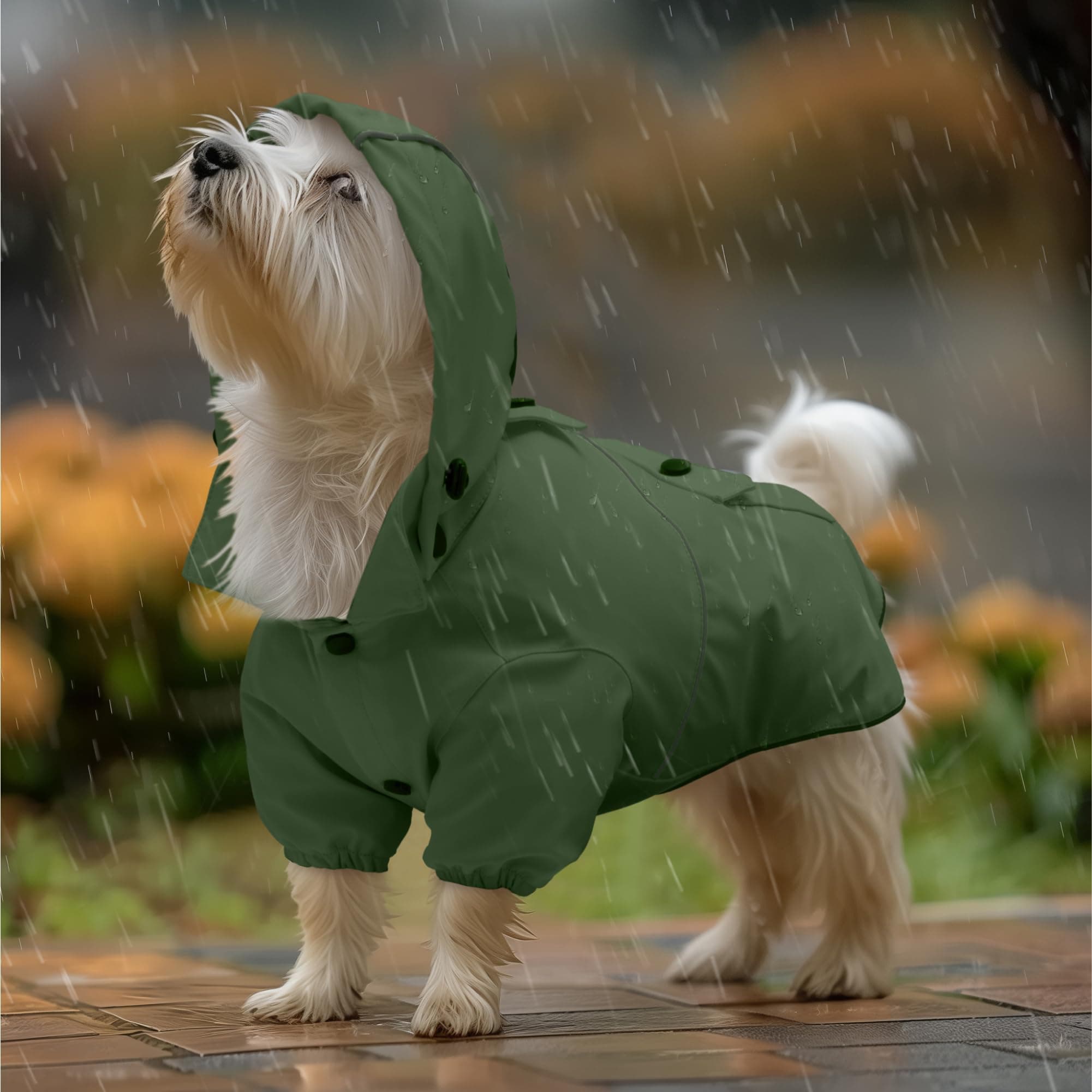 Navaris Hooded Dog Rain Jacket - Dog Raincoat Waterproof - Water-Resistant Rain Coat with Removable Hood - Raincoats with Sizes for Small Medium & Large Dogs - L Yellow