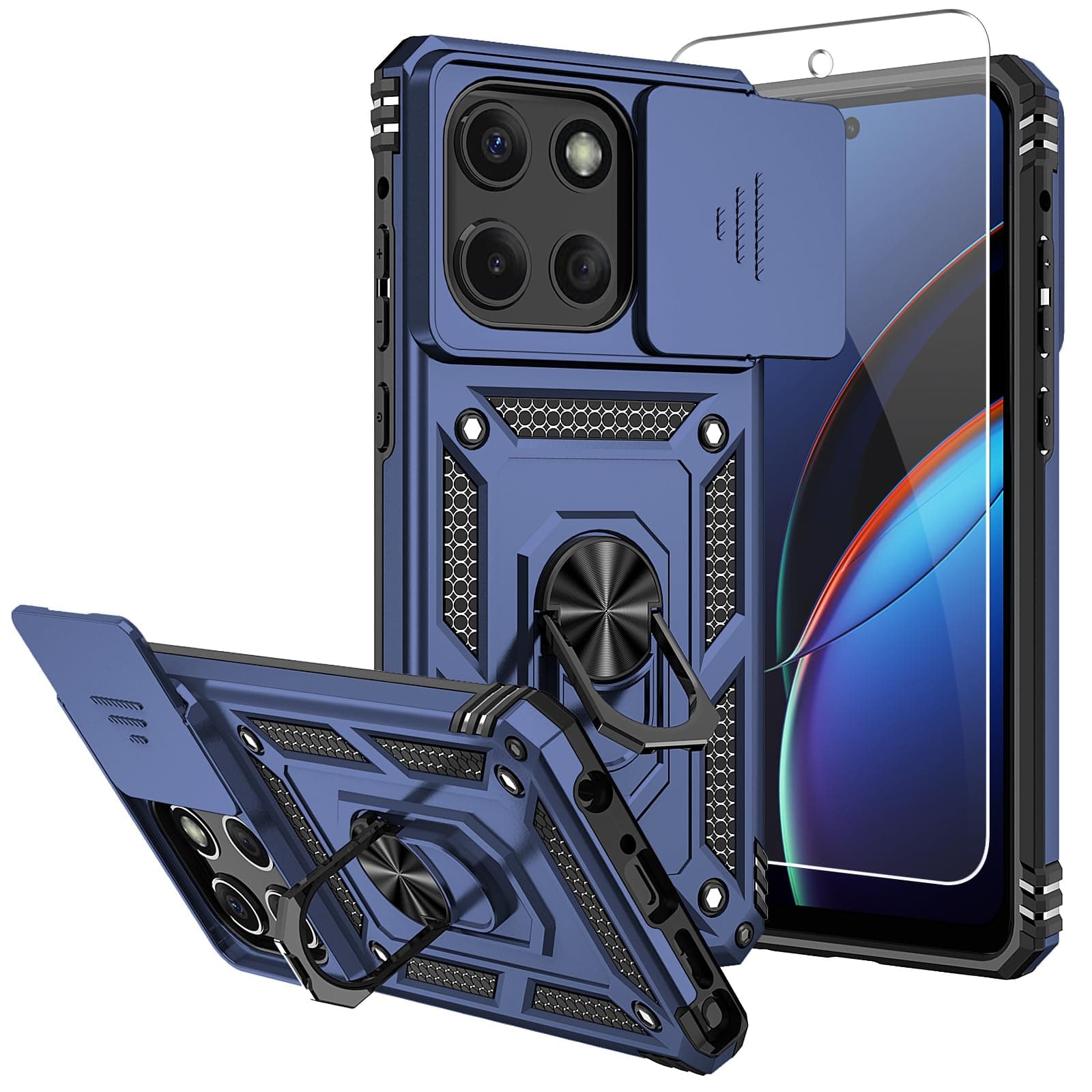 SMKY for Moto G Stylus 5G 2025 Case,with Screen Protectors and Camera Cover,16ft.Drop Tested Cover with Magnetic Kickstand Protective Case for Moto G Stylus 5G 2025, Blue
