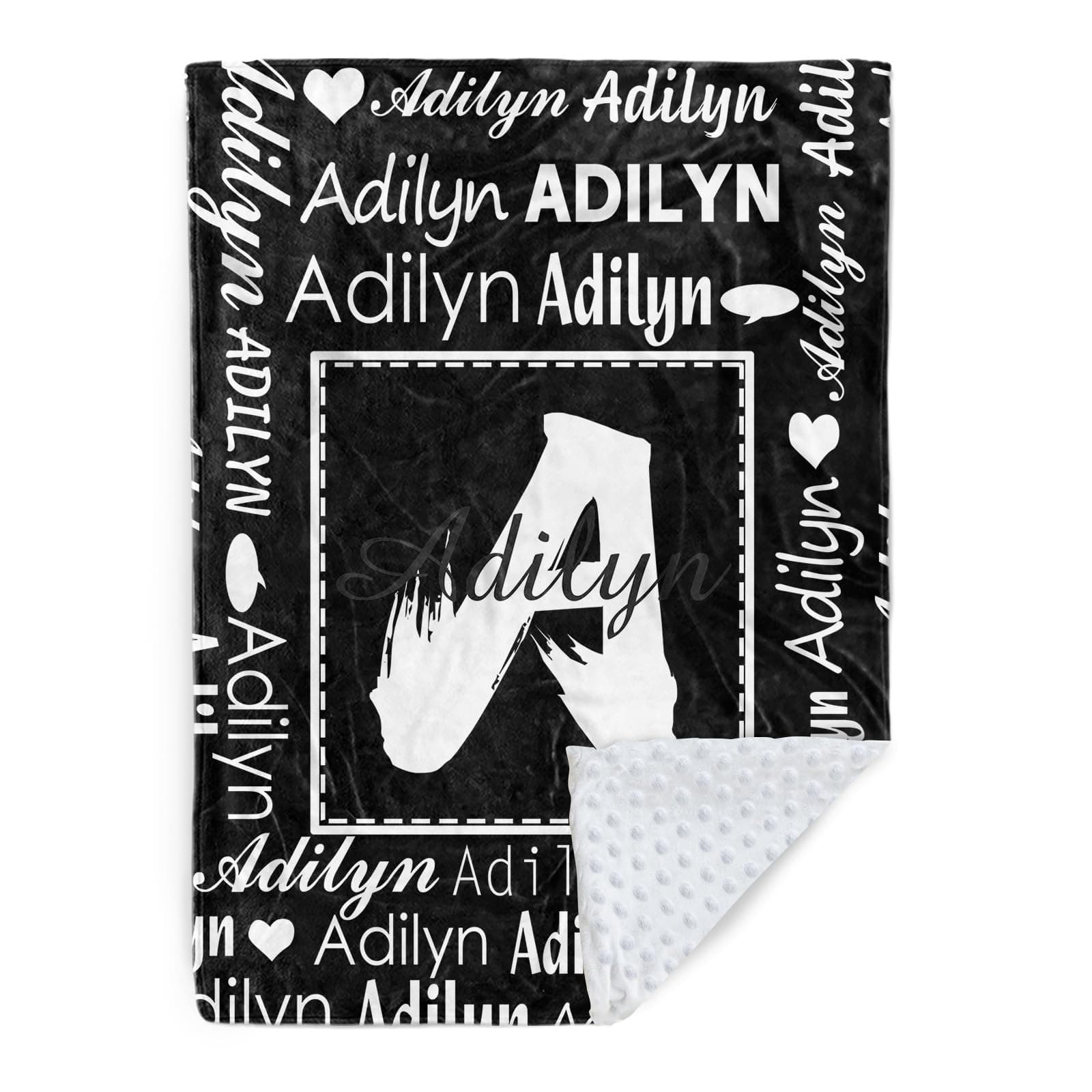 KAINSY Personalized Baby Blanket, Custom Name Baby Blanket for Boy, Black Letters Double Layer Dotted Backing Receiving Swaddle Blanket, Customized Gift for Infant Toddler Kid Newborn(47"x60")