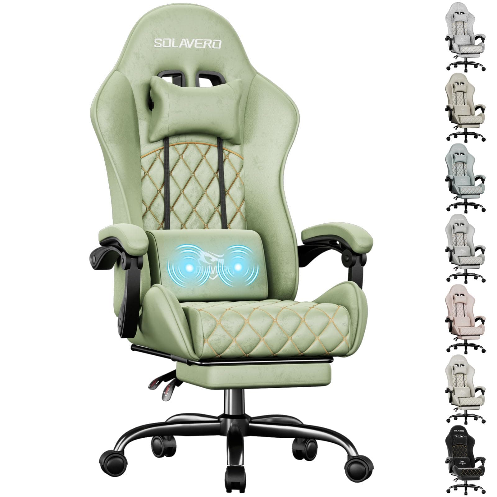 SOLAVERO Massage Recliner Gaming Chair with Footrest, Green