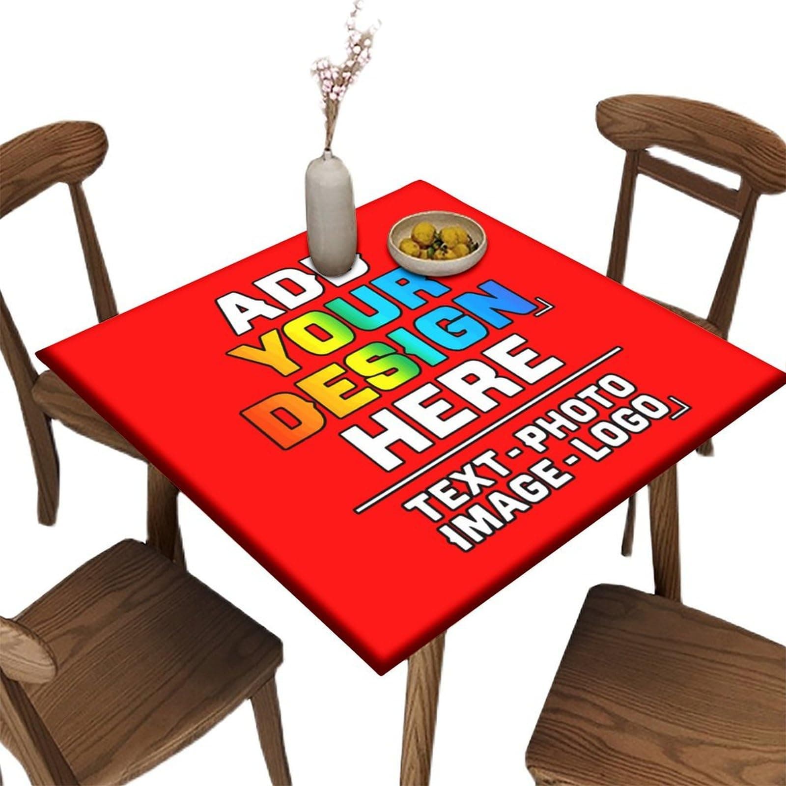 Pzwqkyn Customized Square Tablecloth, Personalized Fitted Table Cover Add Your Own Photo Text Logo Here, for Kitchen Restaurant Party Birthday Outdoor Picnic Use, Bright Red, Fits 42x42 in Table