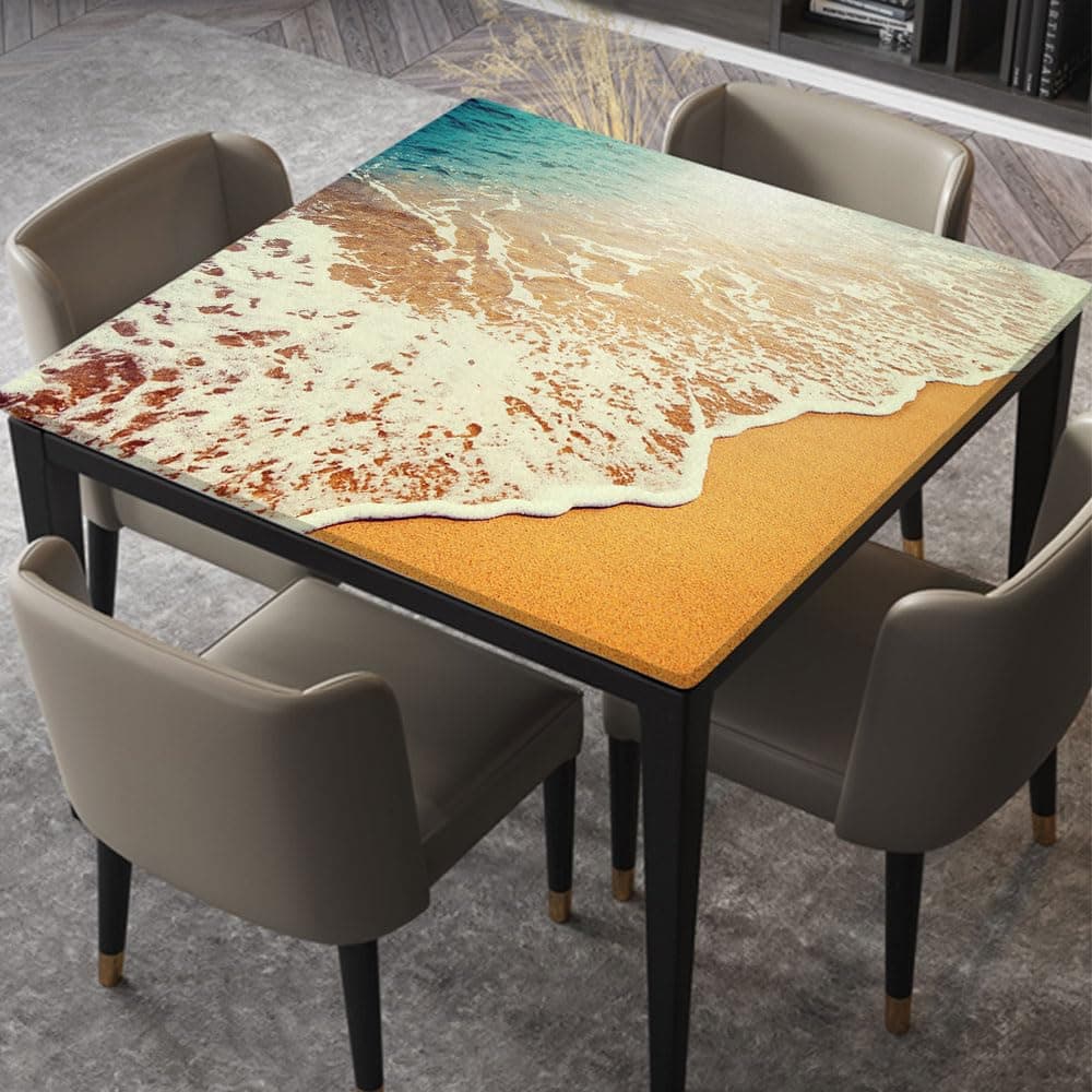 USJJOEO Square Fitted Tablecloth Beautiful Sea Summer Abstract Background Washable Table Covers with Elastic Edge Table Cloth for Outdoor Indoor, Fitted for 42"x42" Square Table, Style 118