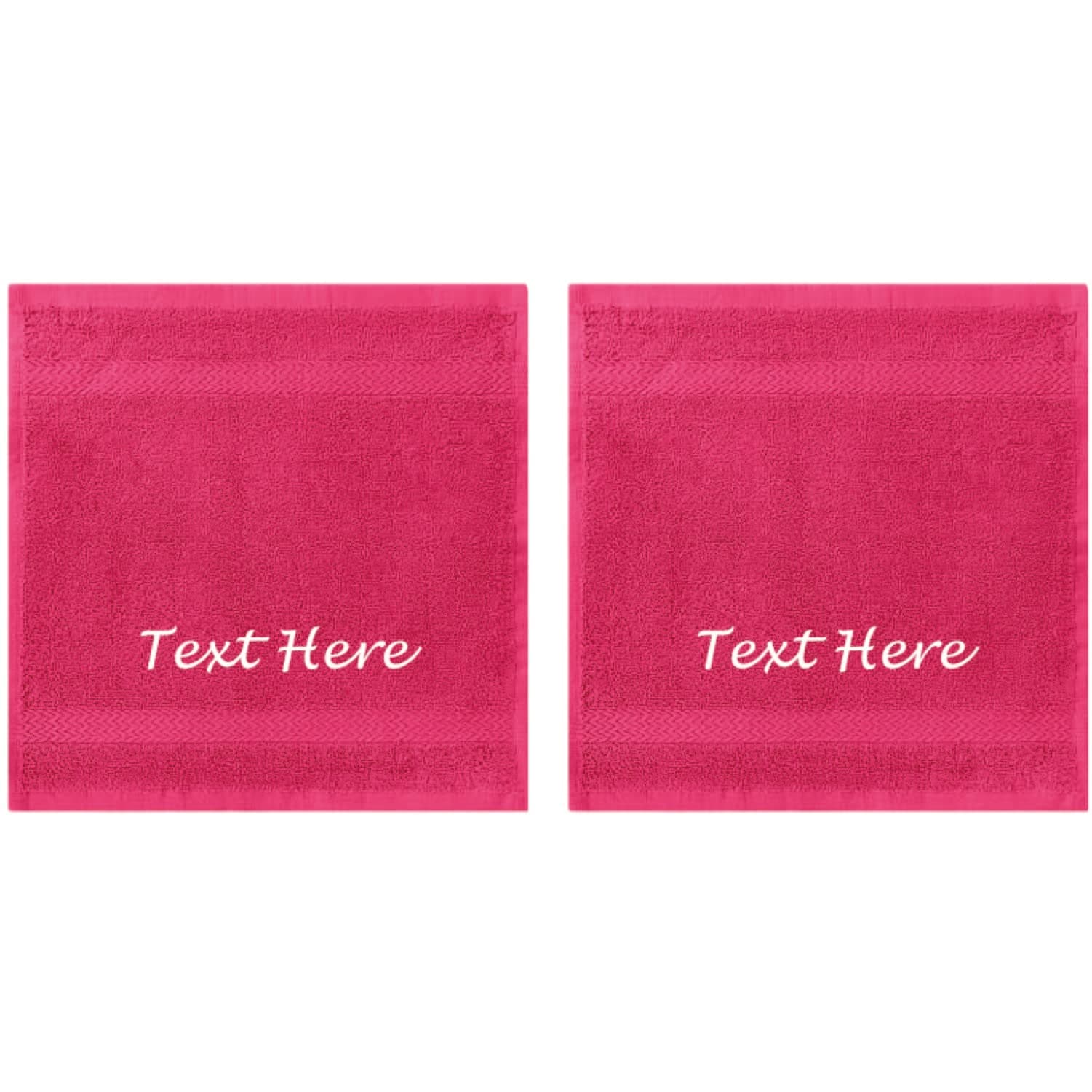 Personalized Towels Set with Embroidered Text - 2 Pack Highly Absorbent & Super Soft Turkish Cotton Towels Washcloths for Bathroom, Kitchen, Gym and Hotels - 13"x13" Hot Pink Towel Set