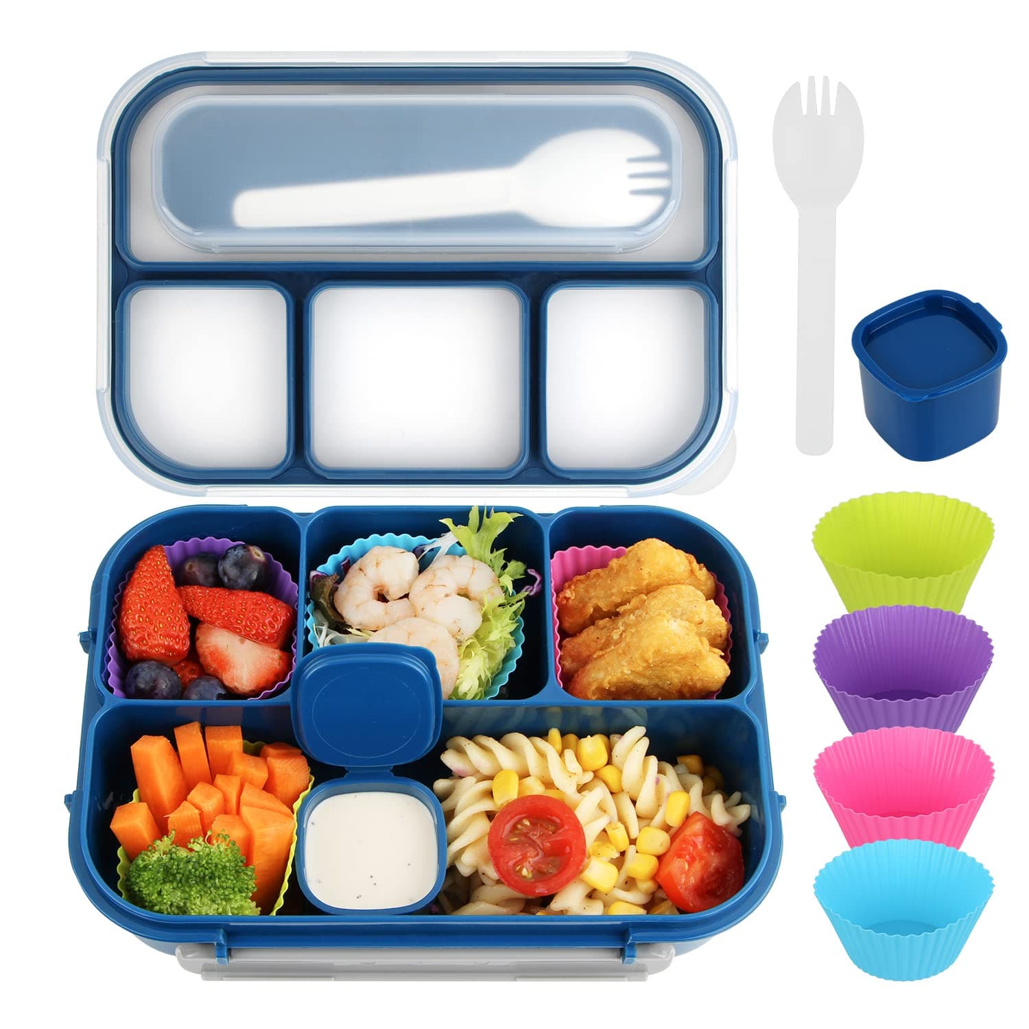 MaMix Bento Lunch Box Adult, Kids, Lunch Containers for Adults/Kids/Students,1300ML-4 Compartment (Blue)