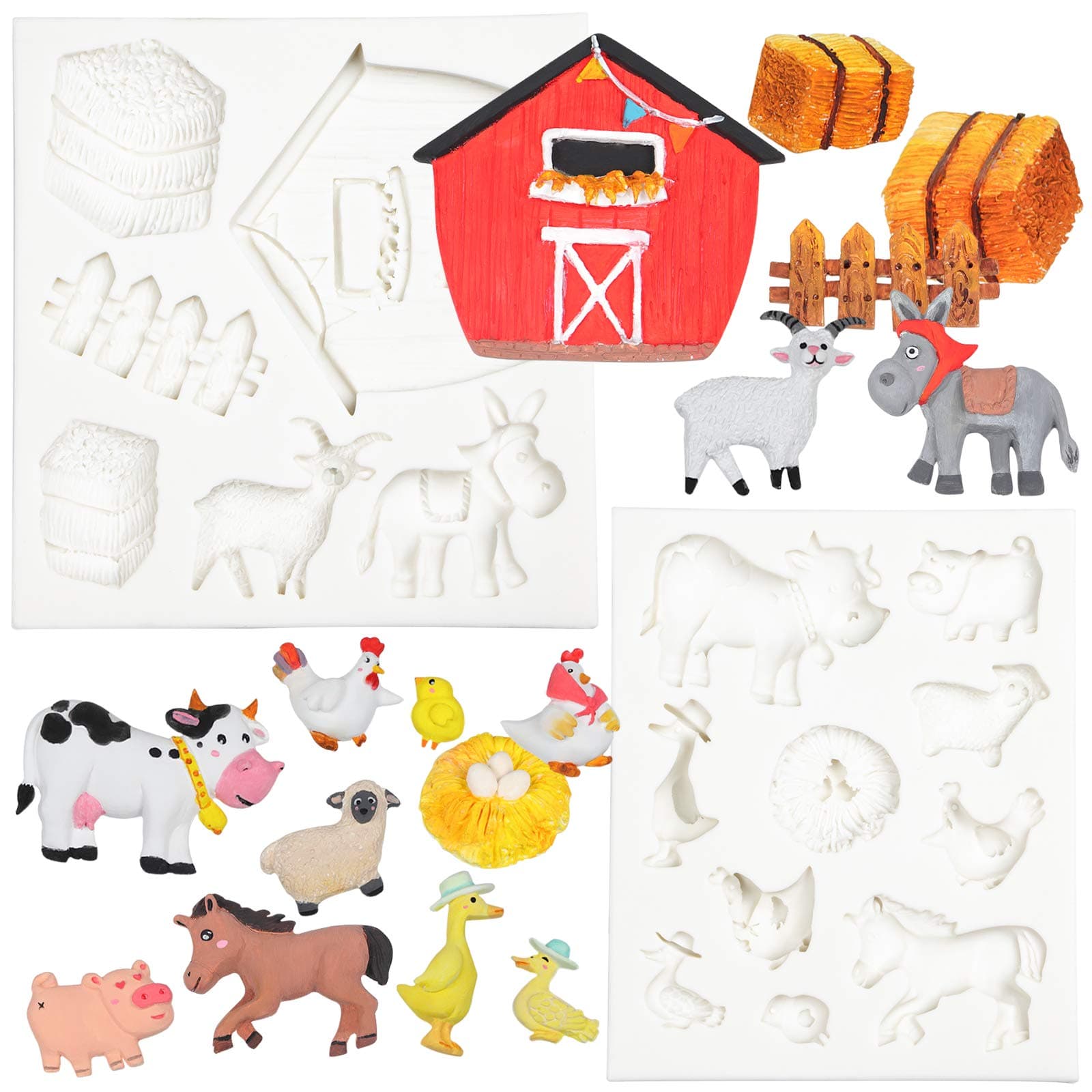 Farm Barn Animals Fondant Silicone Molds for Cake Decoration, Cupcake Topper, Epoxy Resin, Polymer Clay 2-Count