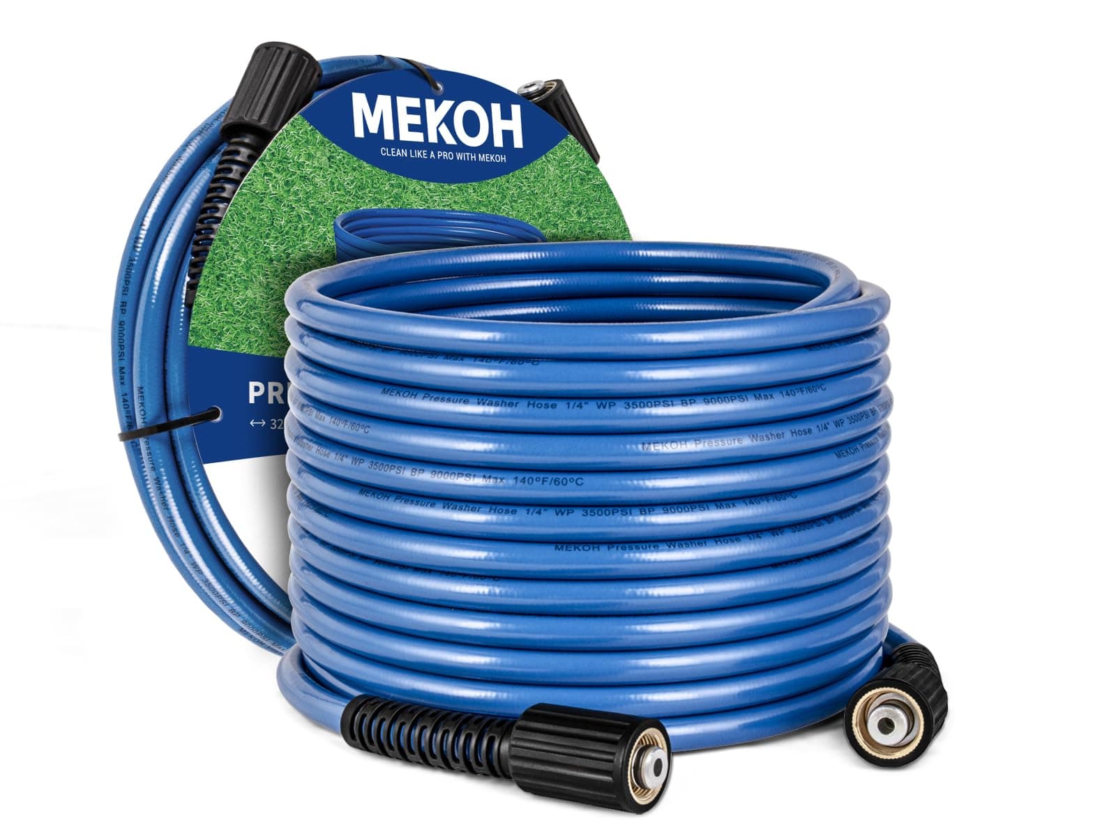 MEKOH 32ft Kink Resistant Pressure Washer Hose, 3400PSI 1/4" Power Washer Hose, M22-14mm Brass Fitting, High Pressure Replacement Hose for Electric, Hose Extension for Car Wash, Patio & Garden Clean