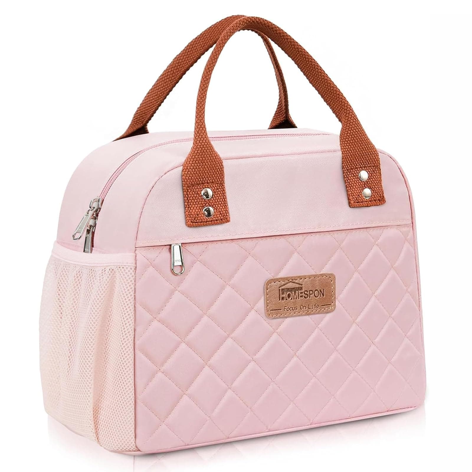 HOMESPON Insulated Lunch Bag for Women Men, Cooler Tote Box, Pink