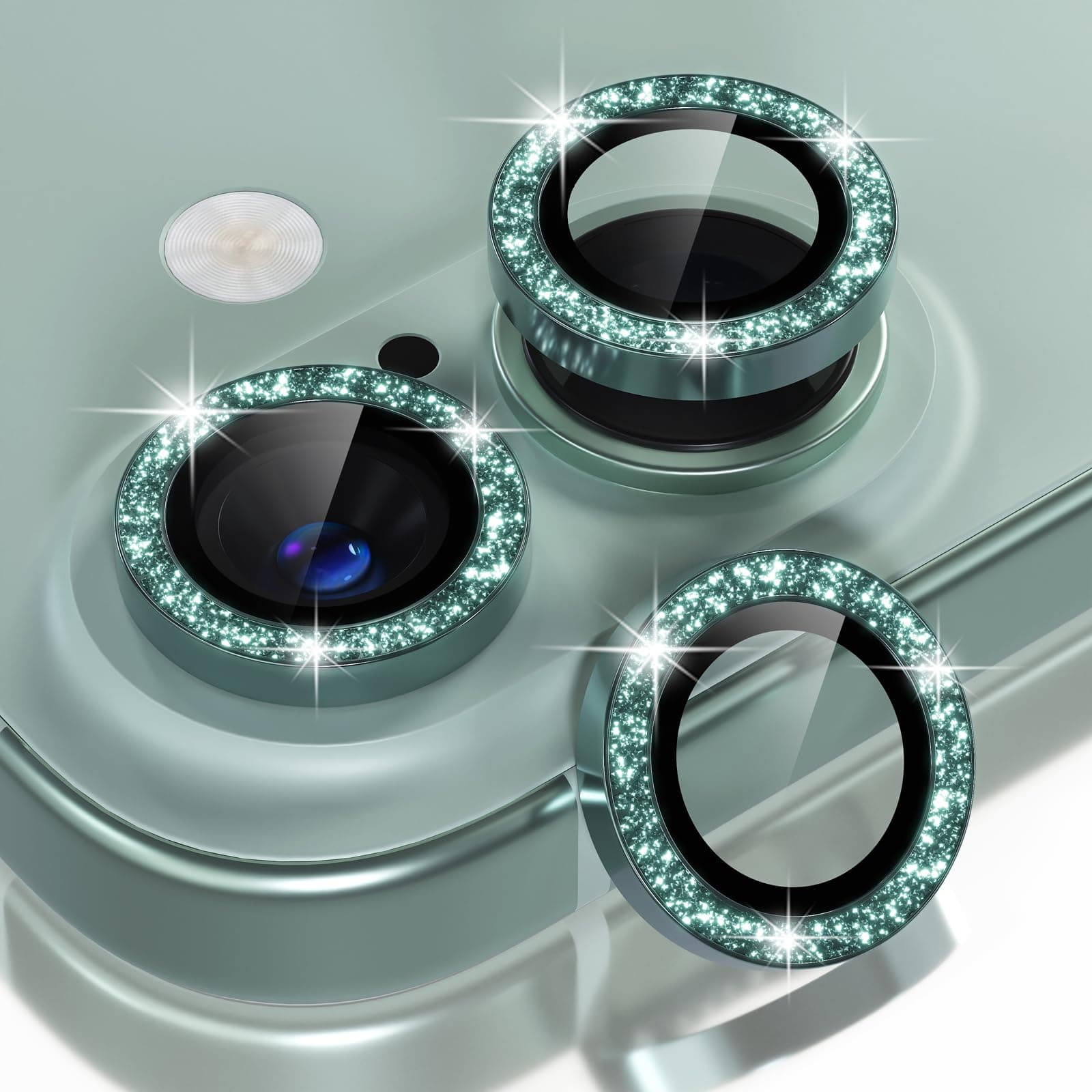 Choiche for iPhone 16/16 Plus Camera Lens Protector Bling, Glitter-Teal