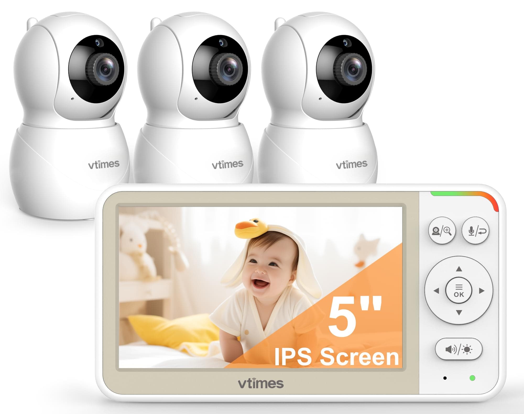 VTimes Baby Monitor 3 Cameras, No WiFi 5'' Screen Video Monitor
