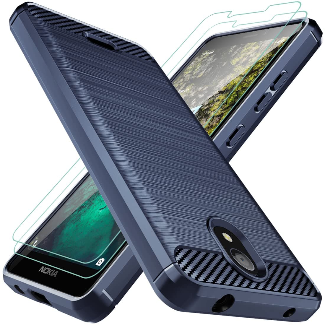 Osophter for Nokia C100 Case with 2pcs Screen Protector Shock-Absorption Flexible TPU Rubber Protective Cell Phone Cover for Nokia C100(Navy Blue)