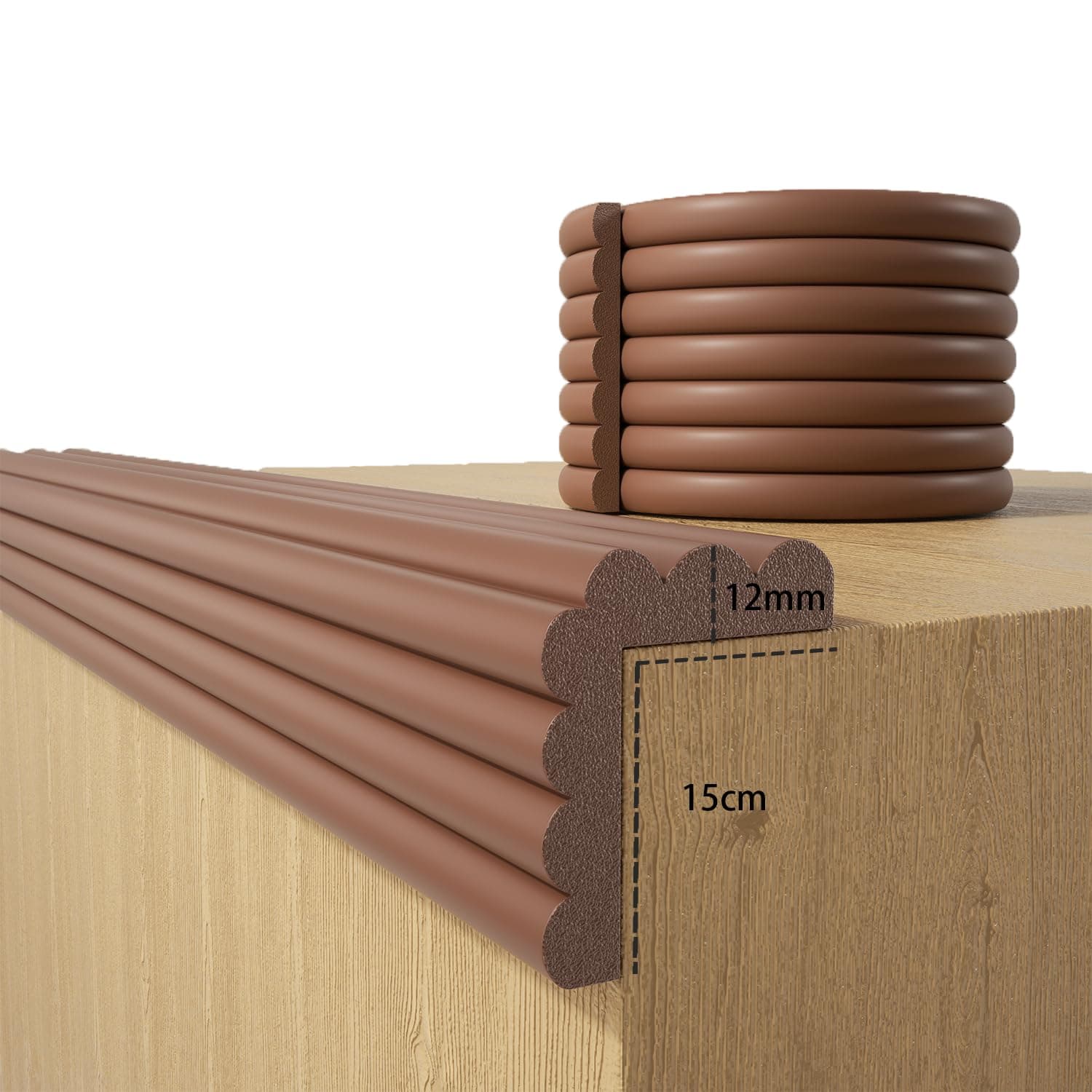 Baby Proofing Wall Corner Protector,Edge Guard Corner Protector,6.56ft Thinken Soft Corner Protectors Pre-Taped Soft Rubber Foam Edge Cushion for Furniture (Coffee Brown, 6.56Ft x 5.9" W x 0.47" Th)