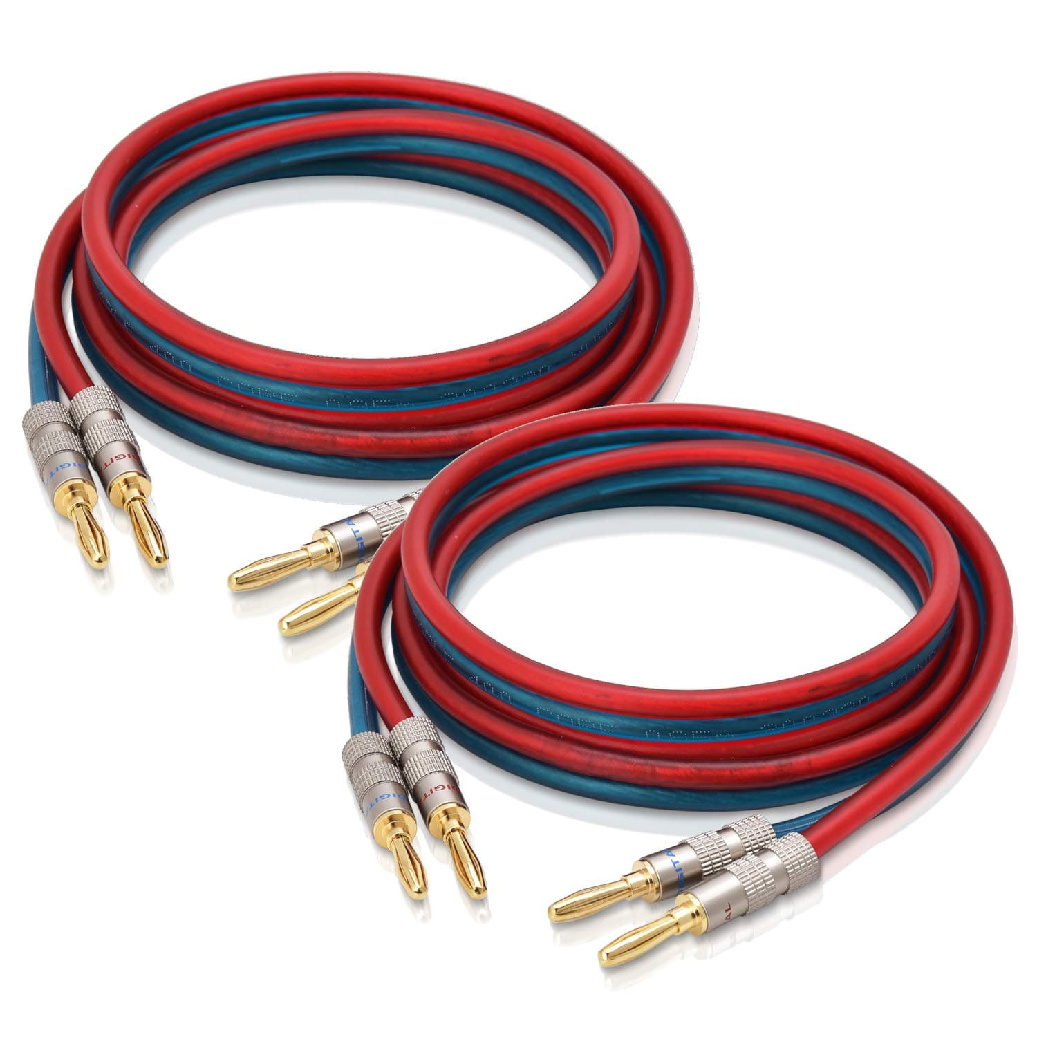 AutCreation Speaker Cable Wire with Banana Plugs,14AWG HiFi Pure Copper Speaker Cable Wire,99.9% OFC Copper,Gold-Plated Banana Tip Plugs,Red/Blue