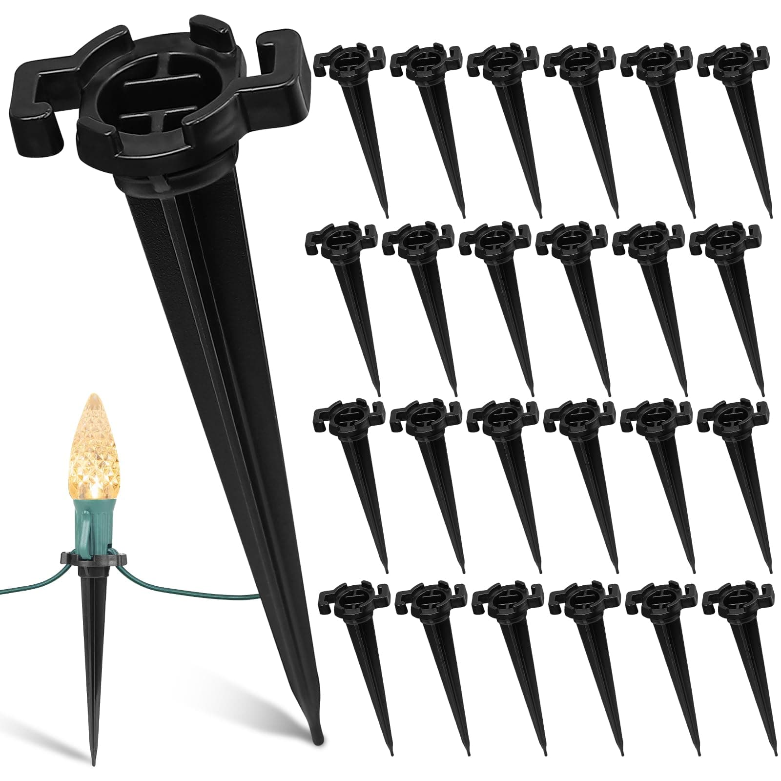 Black Christmas Plastic Light Stakes 100Pack, 4.5 Inch Black Yard Stakes for C7 C9 Christmas Lights Outdoor, Universal Light Stakes for Outdoor Holiday Lights Use on Garden Lawn Walkway Pathway