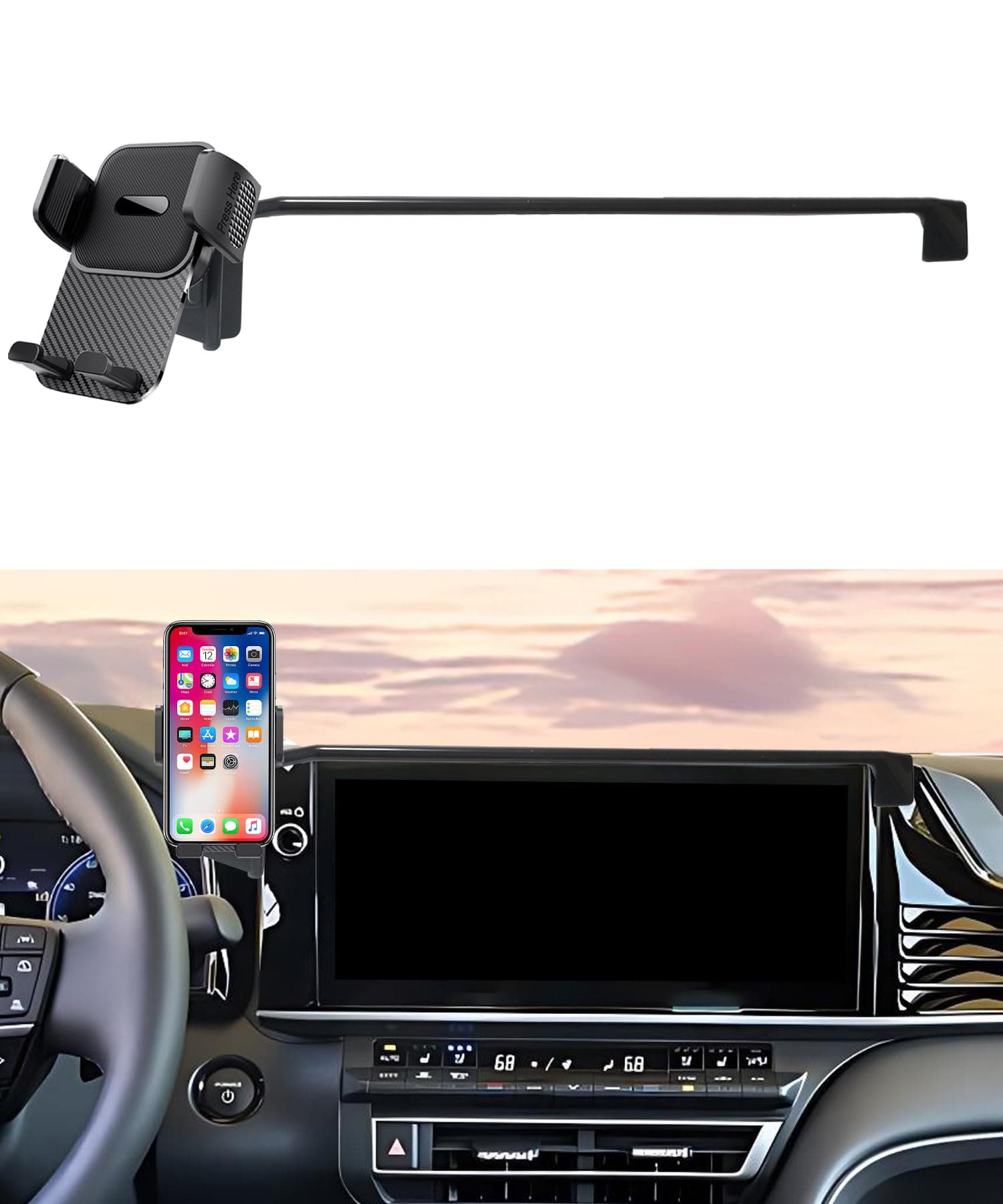 LAUFITMT Car Phone Holder for Toyota Camry 2025 2026 Accessories 12.3 Inch Screen Fixed Clip Cell Phone Mount Hands-Free 360 Degree Rotation