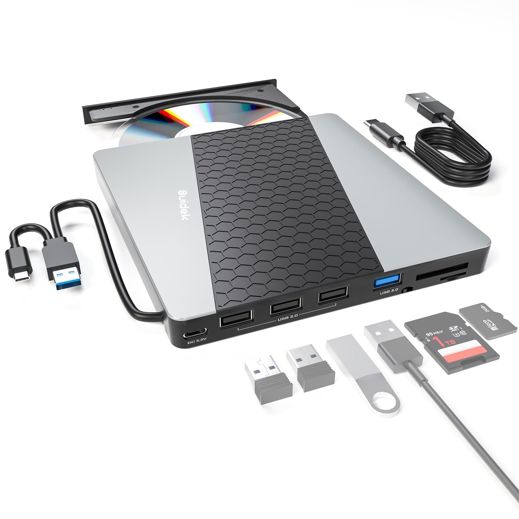 SUIDEK External CD DVD Drive, USB 3.0 USB C Portable CD DVD +/-RW Burner