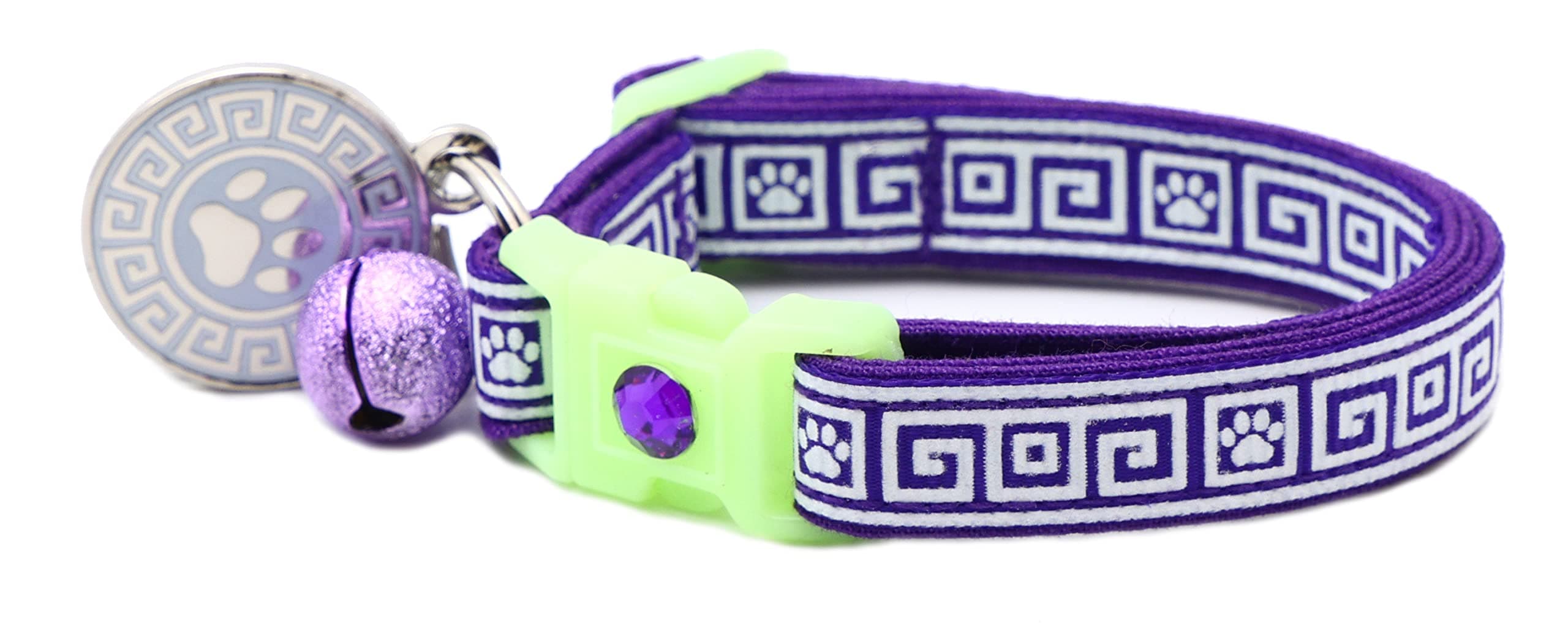 Greek Key Cat Collar - Safety - Breakaway - Charm and Bell - Pugs2Persians (Small(10lbs & Less), Purple)