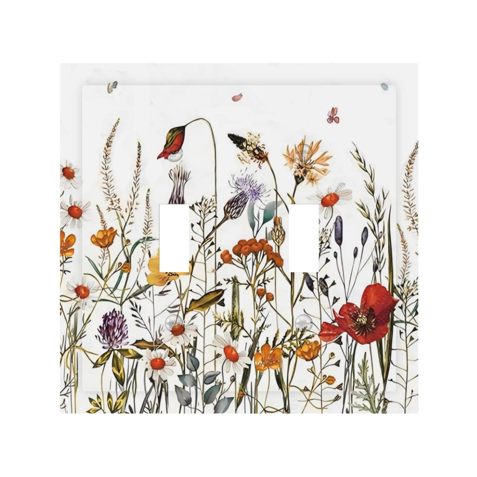 Autumn Colorful Flora Wildflower Watercolor Flowers Decorative Switch Plates 2 Gang Double Toggle Outlet Light Switch Cover Wall Plate Electrical Faceplate for Farmhouse Home Decor