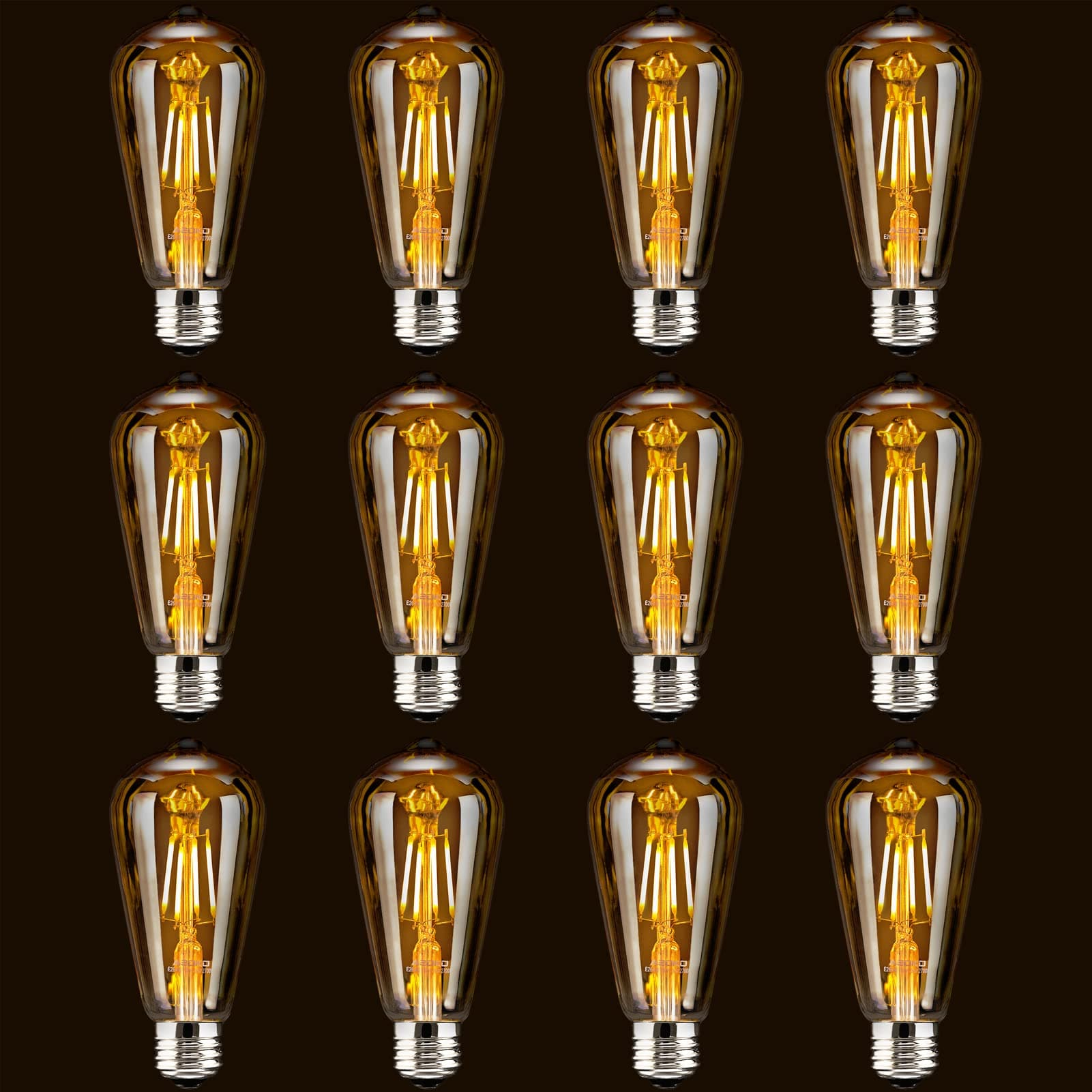 LED Dimmable Edison Light Bulbs 4W Vintage Light Bulb, 2200K-2400K Warm White (Amber Glass), ST64, E26 LED Bulb Base, 12 Packs