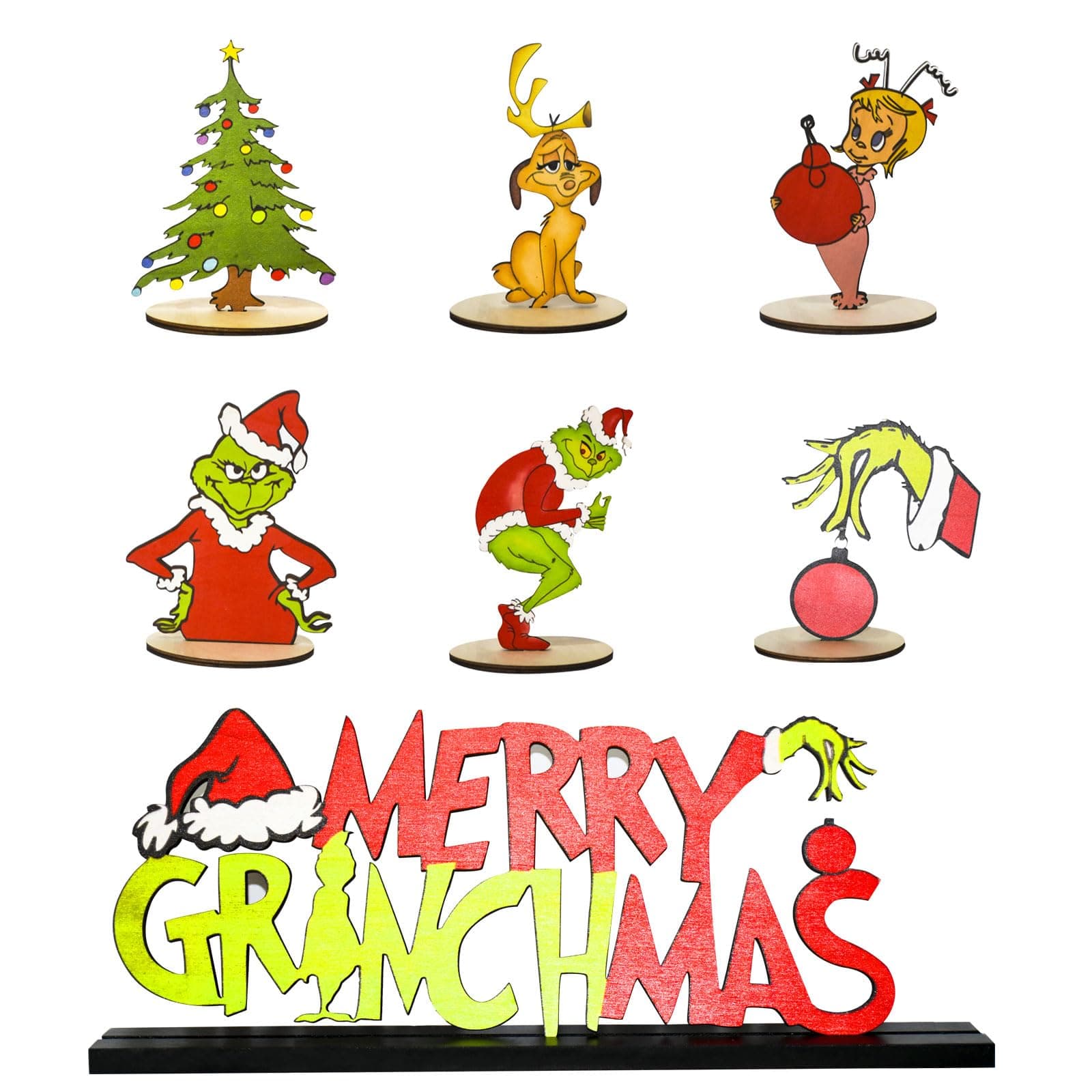 7 Pieces Christmas Table Decorations Signs Christmas Wooden Centerpiece Signs Merry Christmas Table Sign Xmas Theme Wooden Table Toppers for Christmas Holidays Party Supplies