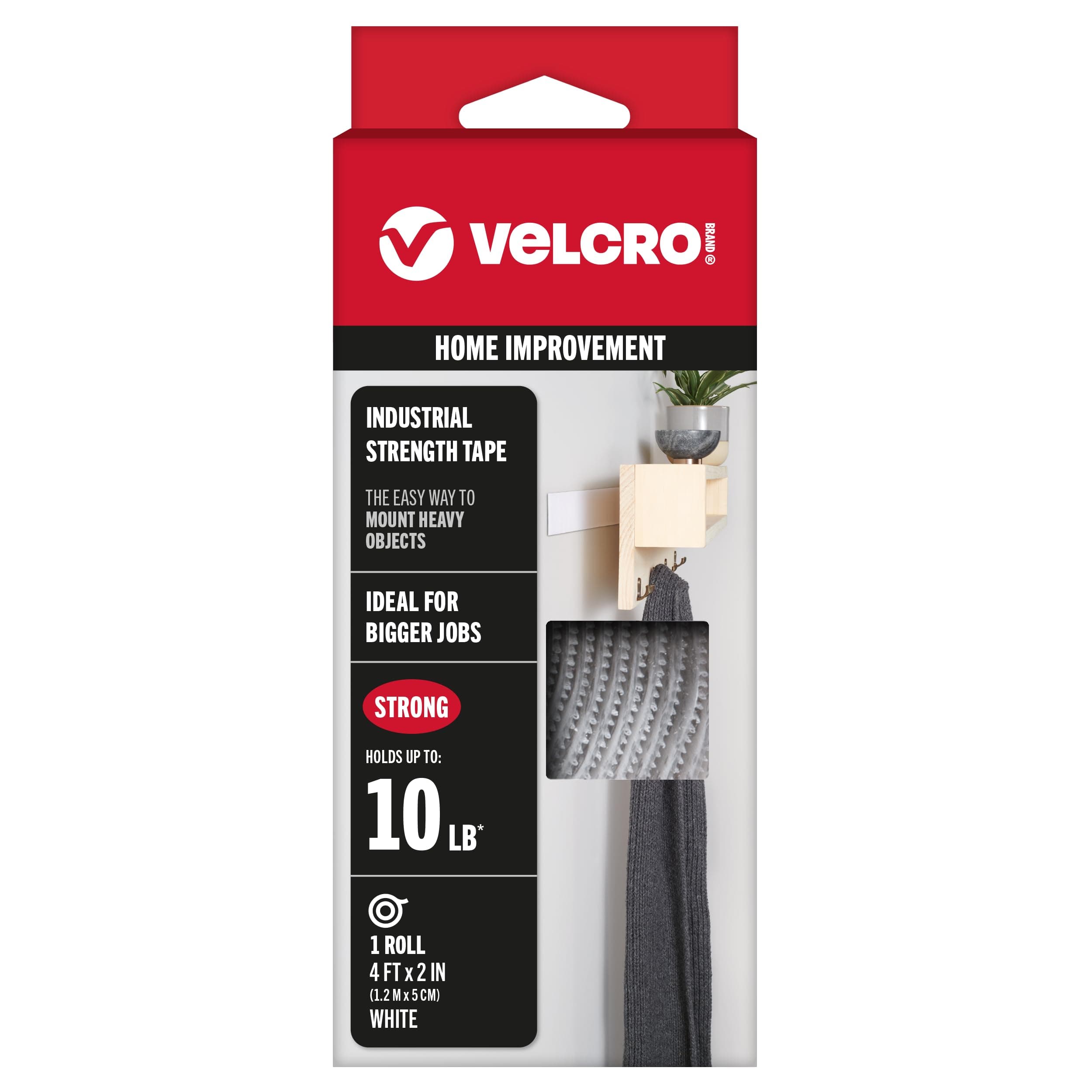 VELCRO Brand-Industrial Strength | Indoor & Outdoor Use | Superior Holding Power on Smooth Surfaces | Size 4ft x 2in | Tape, White-Pack of 1