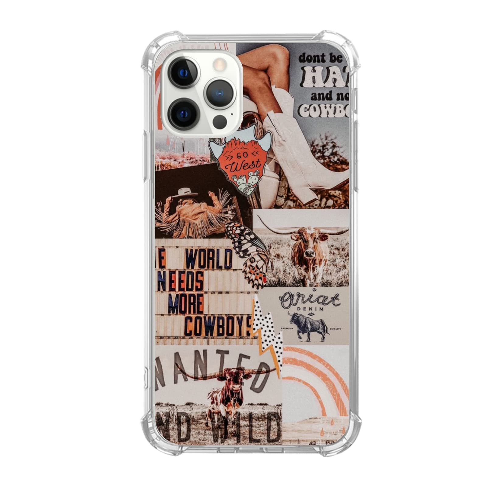 Vintage Cowboy Collage Case for iPhone 12 Pro Max, Cool Aesthetic West Cowboy Cowgirl Case for iPhone 12 Pro Max for Girls Women Men, Unique Trendy TPU Bumper Protective Cover Case