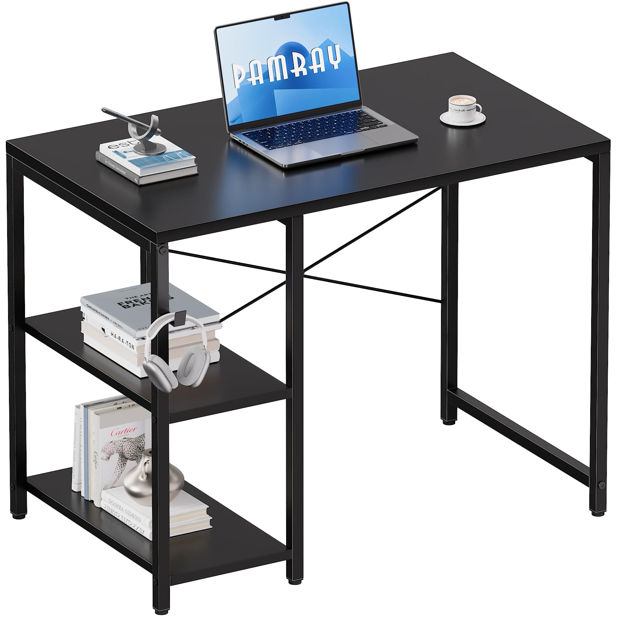 Pamray 32 Inch Small Computer Desk with Shelves for Bedroom Small Spaces