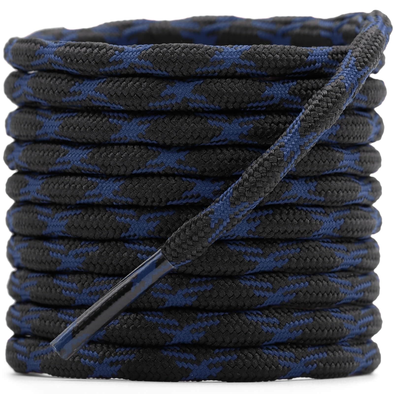 DELELE 2 Pairs Round Wave Shape Non Slip Heavy Duty and Durable Outdoor Climbing Shoelaces Blue & Black Hiking Shoe Laces Shoestrings 47.24 Inches