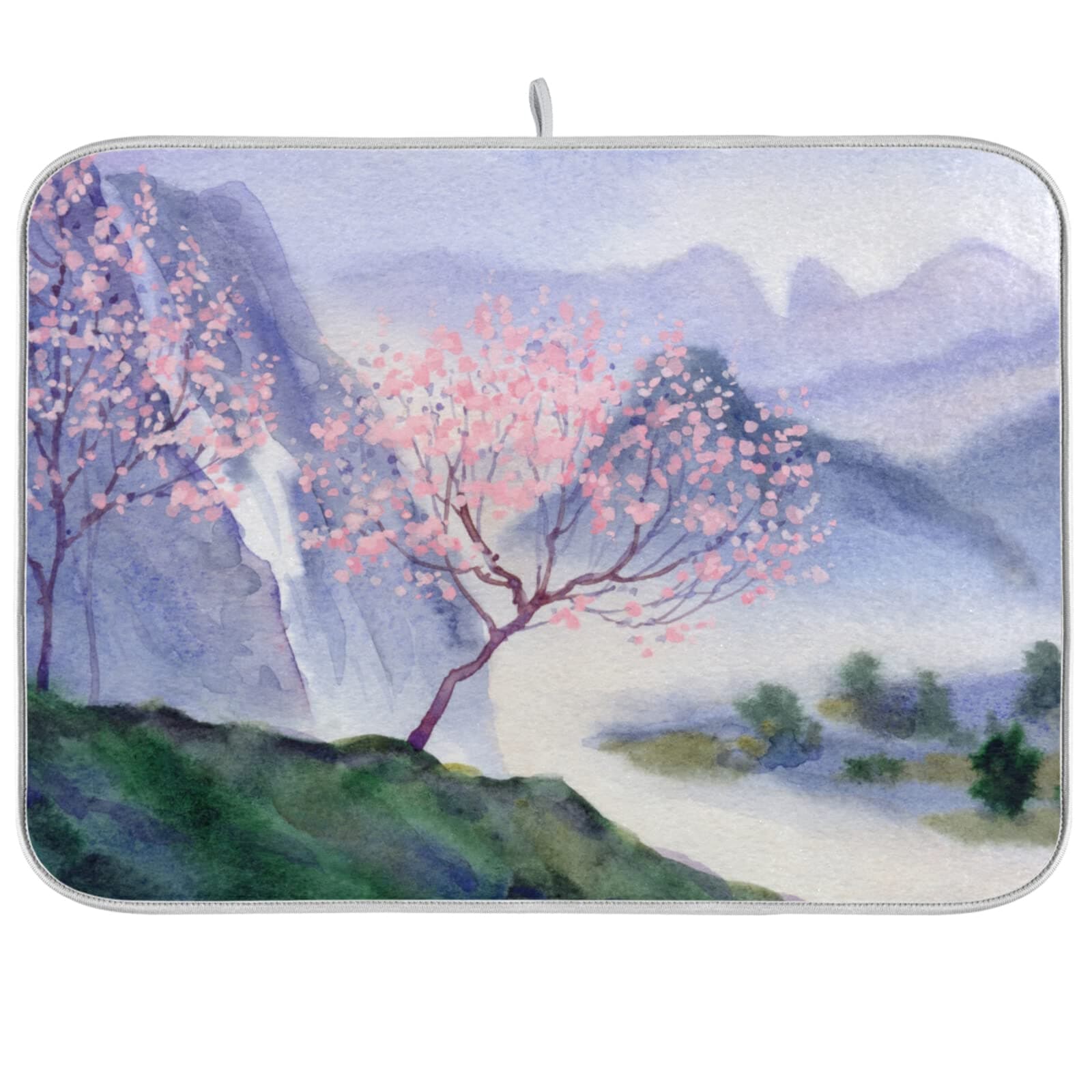 Absorbent Dish Drying Mat for Kitchen Counter - Chinese Painting Colors Microfiber Drying Pad, Reversible Drainer Mats for Countertop, Small 16 x 18 inch