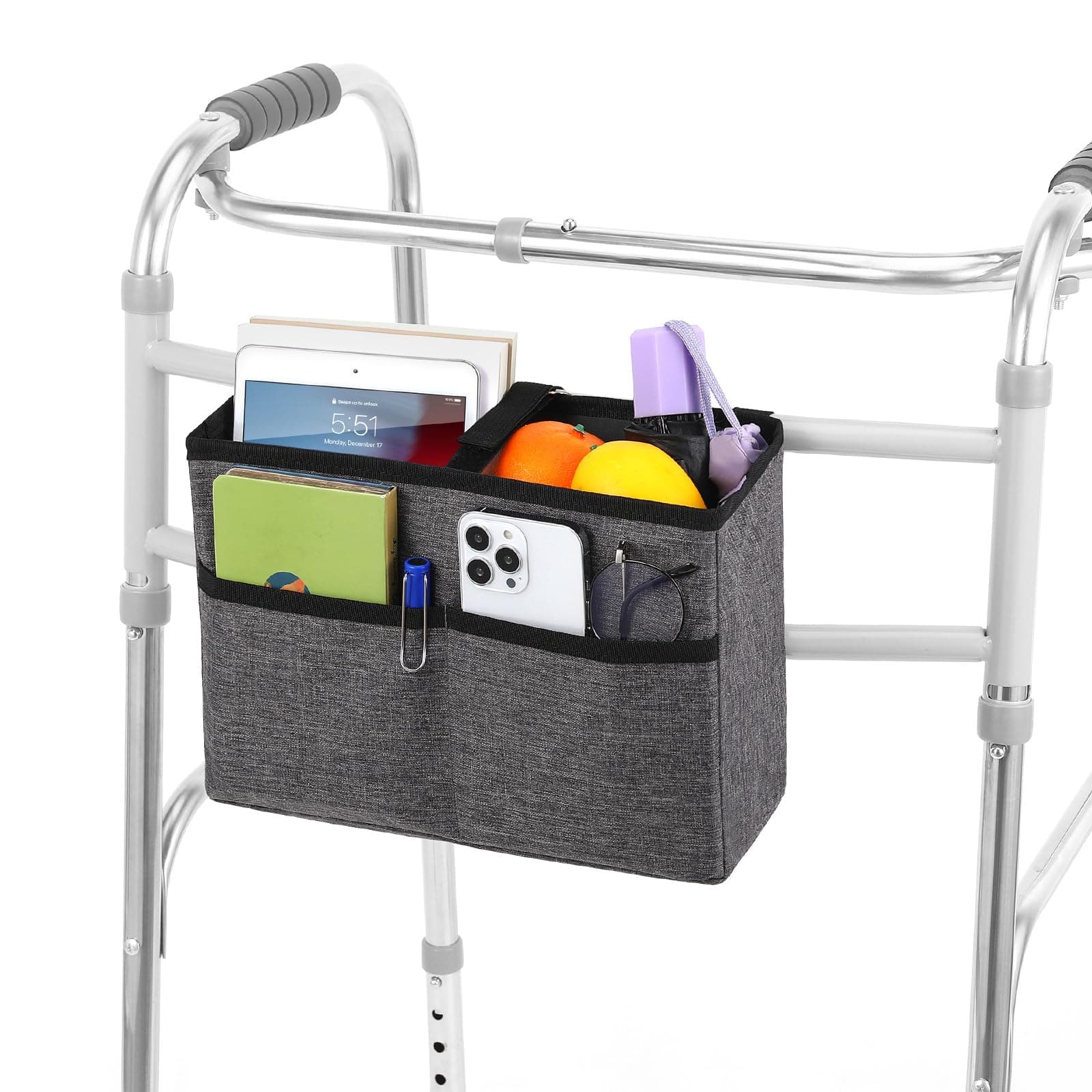 Rhino Valley Walker Basket for Walkers Accessories for Seniors,Gray