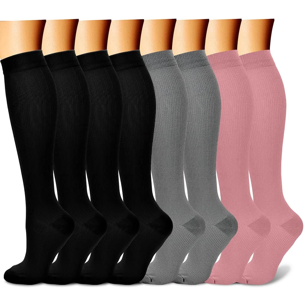 CHARMKING Compression Socks for Women & Men (8 Pairs) 15-20 mmHg Graduated Copper Support Calf Socks are Best for Pregnant, Nurses - Boost Performance, Circulation, Knee High Wide Calf(L/XL, Multi 43)