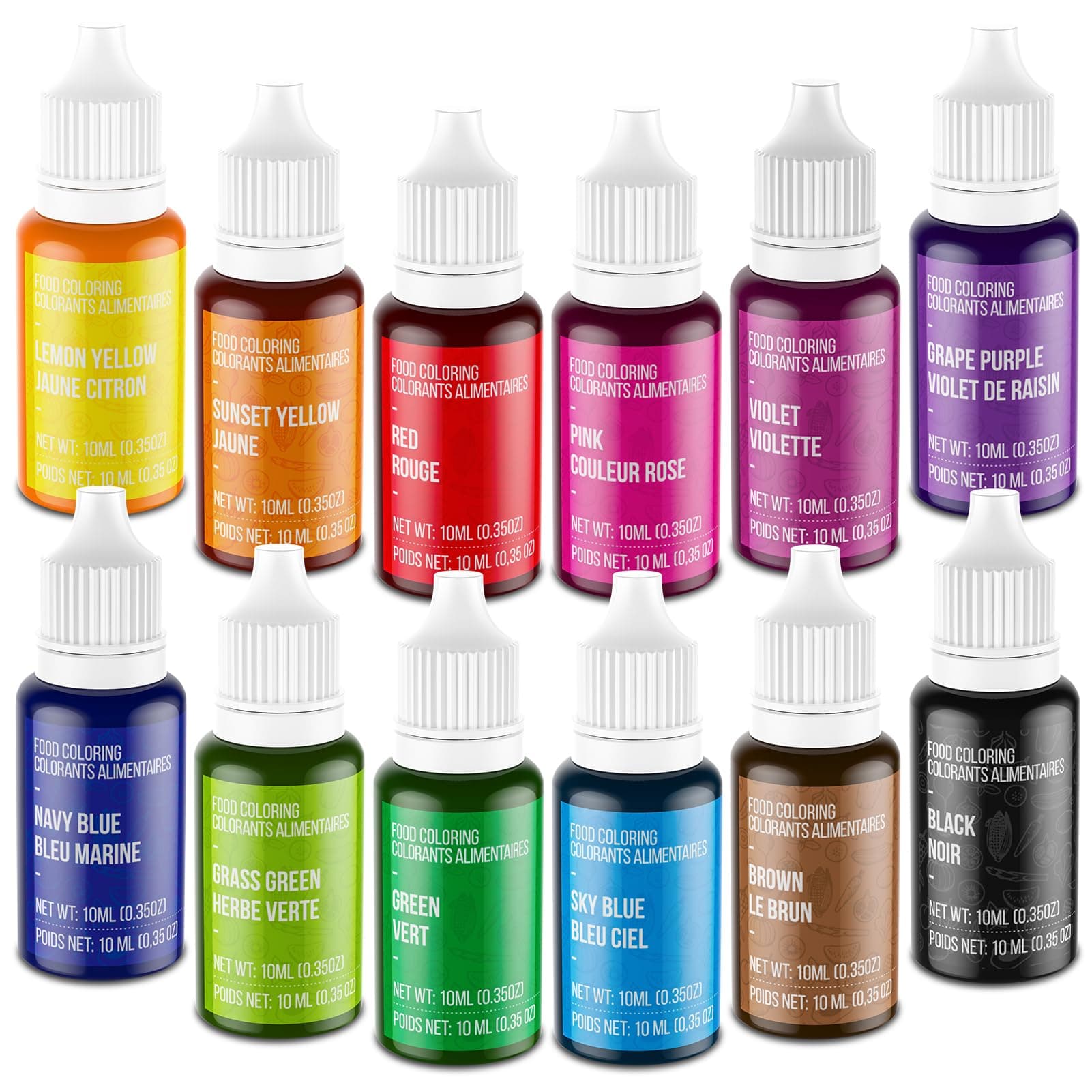 Nomeca 12 Color Cake Food Coloring Set, Food Grade Vibrant Food Color Liquid Dye Tasteless for Baking, Icing, Decorating, Fondant, Cooking, Slime Making DIY Supplies Kit -0.35 Fl. Oz (10 ml) Bottles (M)
