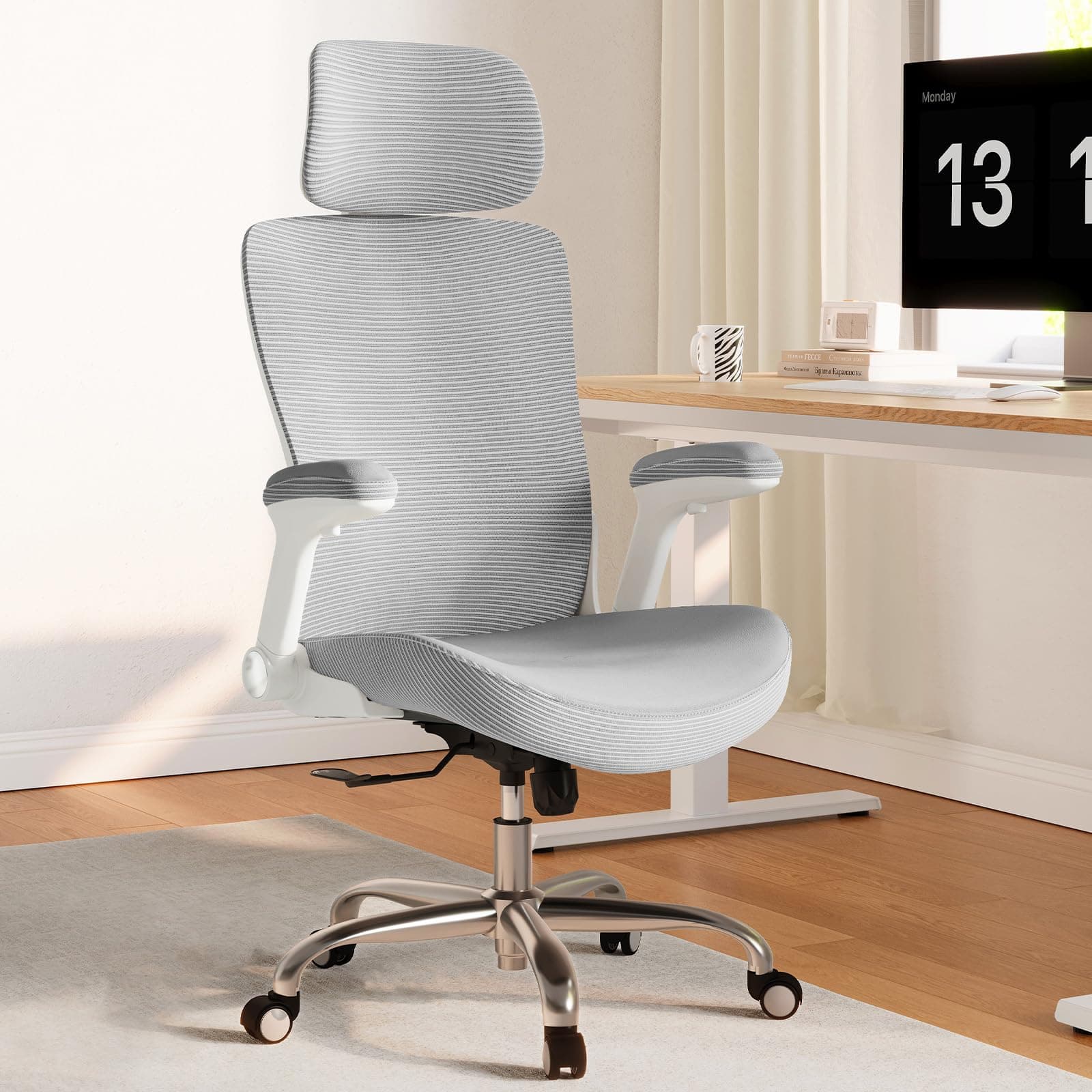 Ergalithic Ergonomic Office Chair Computer Desk Chair Comfy, Gaming Chair, Office Chair with Lumbar Support, Mesh Office Chairs with Headrests, Desk Chair for Long Hour(Leather,Grey)