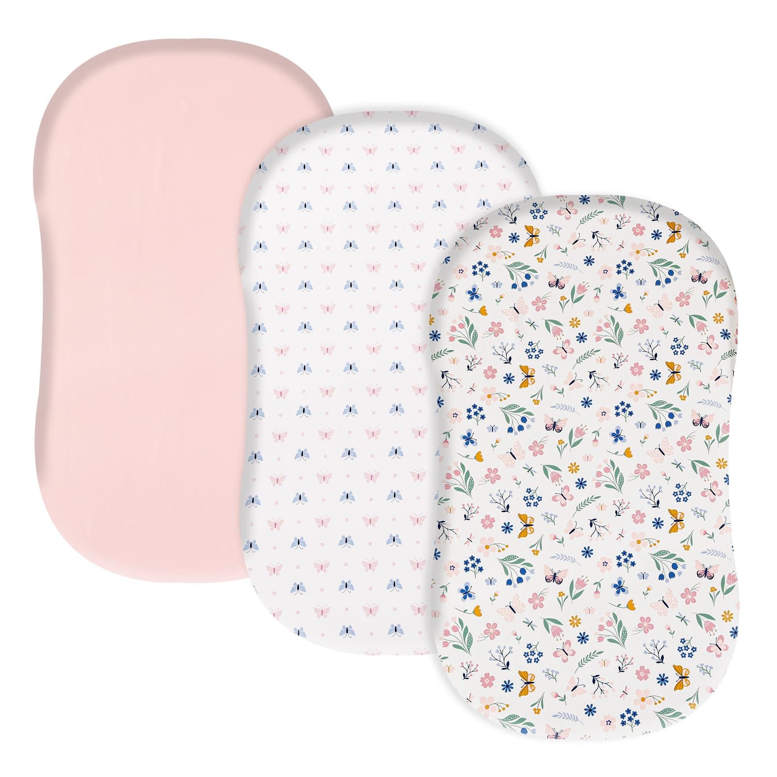 david's kids 3 Pack Bassinet Sheets, Ultra Soft Breathable Comfortable Baby Sheet Set for Boys Girls Neutral, Univeral Fit for Most Cradle and Bassinet Mattress, Floral & Butterfly