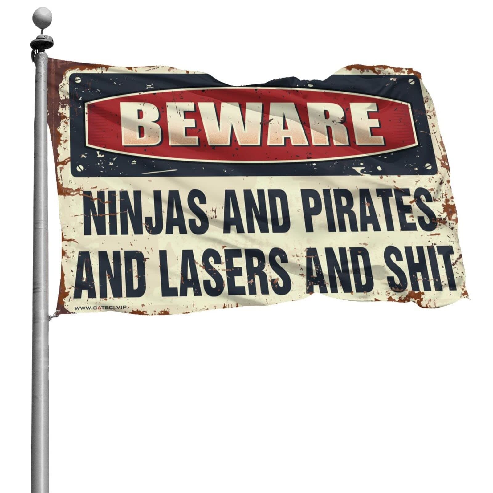 COTECI Garage Stuff For Guys Ninjas And Pirates And Lasers And $Hit Warning Flag Funny Flags For Guys Mens Room Decor (Size : 120X180CM)