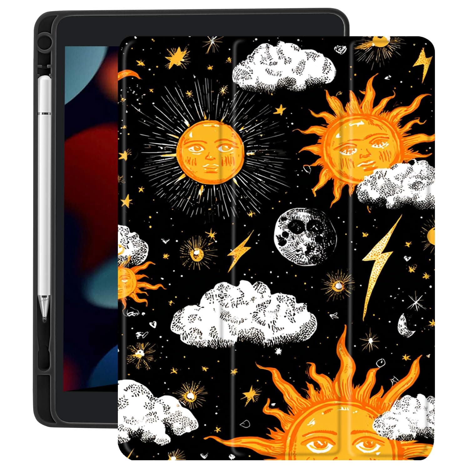 CozyNestCY Case for 10.9 Inch Ipad 10Th Boy Cool Sun Moon Design Cover for Ipad Aesthetic Shell Clear Transparent Back Cute Funny Pattern Case Auto Sleep/Wake Shockproof Pencil Holder(Girl Women)