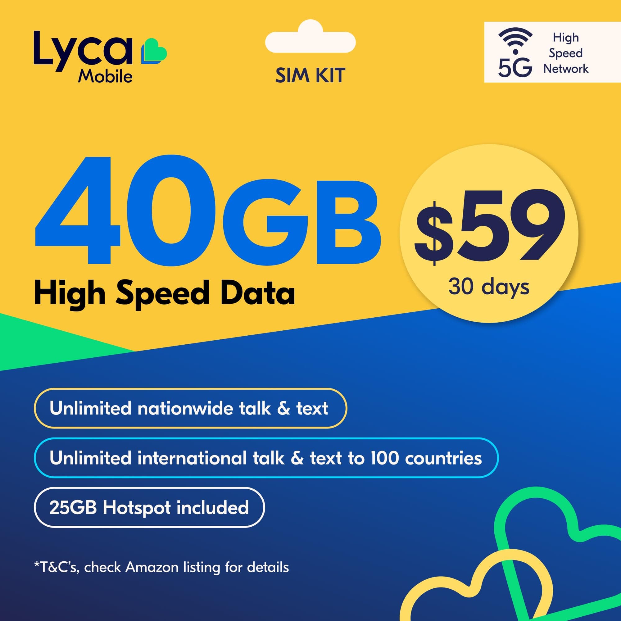 Lyca Mobile Prepaid 5G/4G SIM Card | Unlimited Talk, Text & Data (40GB (25GB Hotspot) | 30 Days)