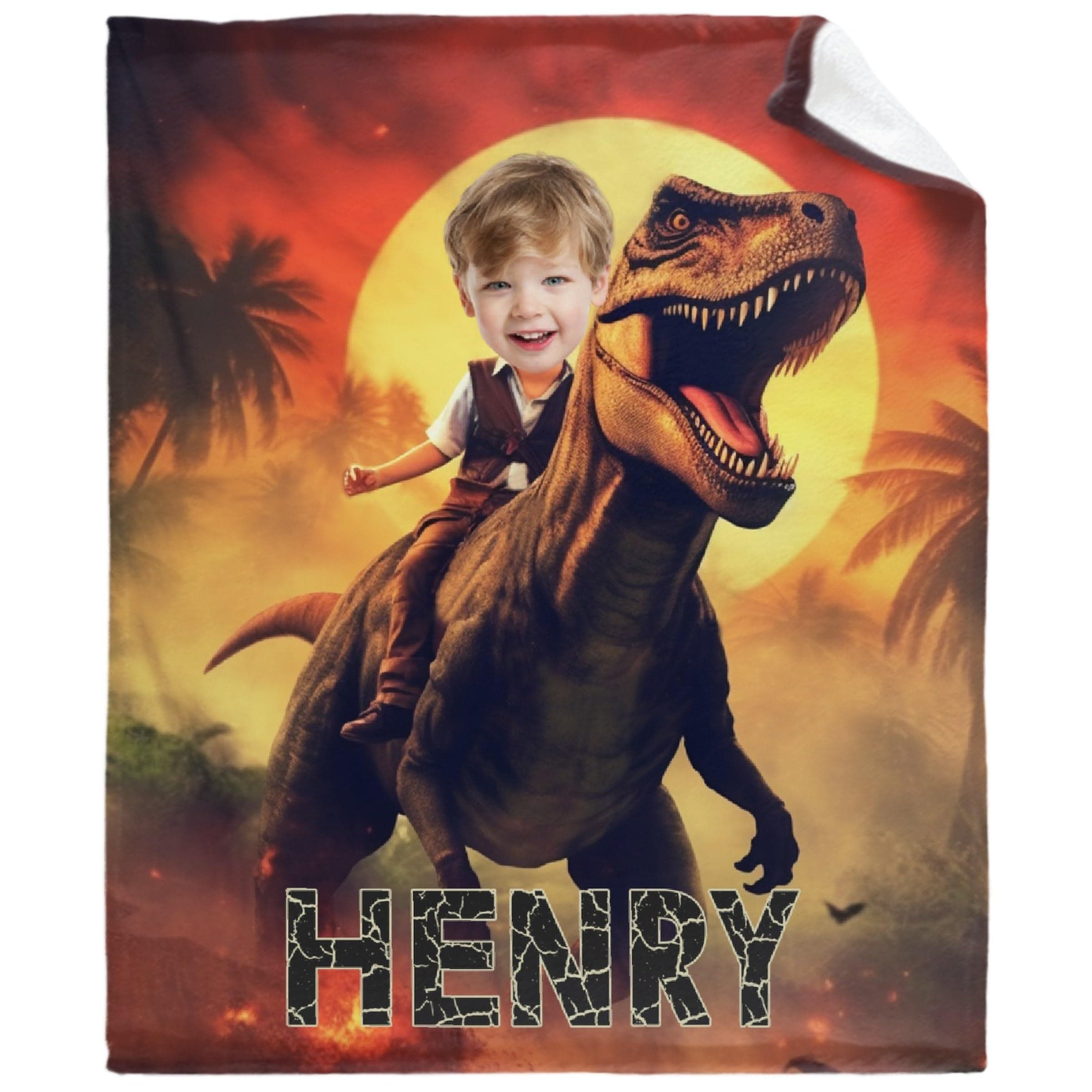 Dinosaur Knight Custom Name Photo Blanket-Personalized Baby Blanket for Girls Boys Dinosaur Lovers Dinosaur Gift for Infant Newborn Kid Soft Flannel Blanket 60"x80"
