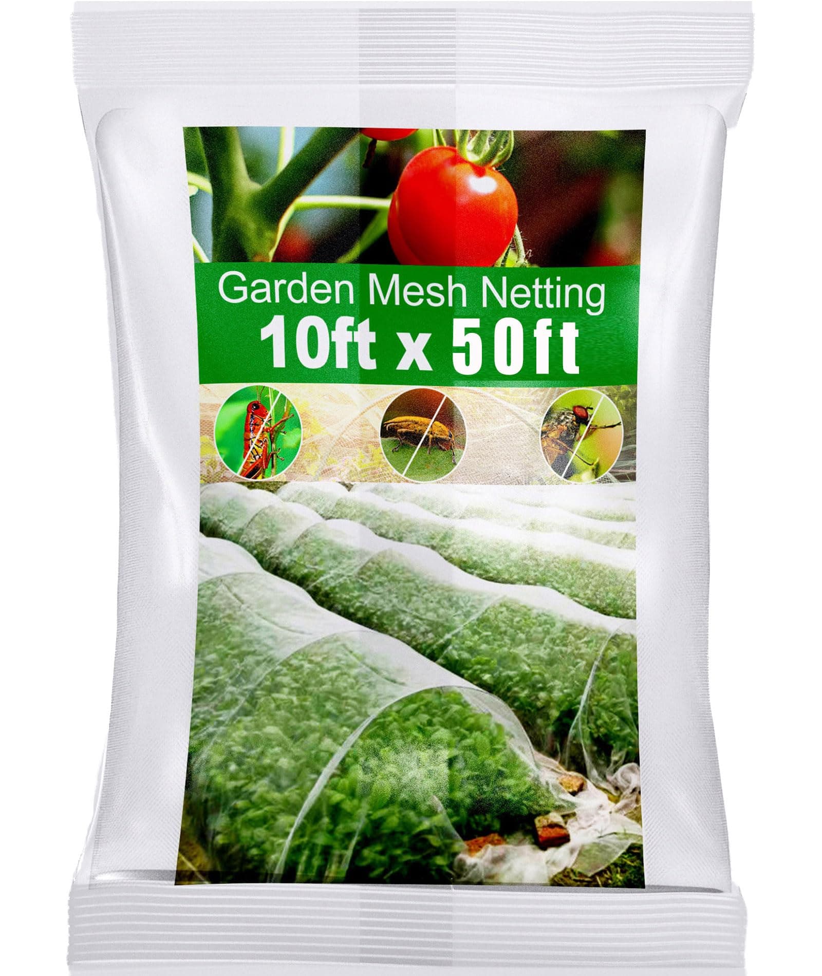Garden Insect Mesh Netting 10ft x 50ft (3m x 15m), Wohohoho 1mm Ultra Fine Mosquito Netting Bug Netting Bird Netting Insect Barrier, 60 Mesh per Inch Plant Cover for Gardening Vegetables Fruit Tree