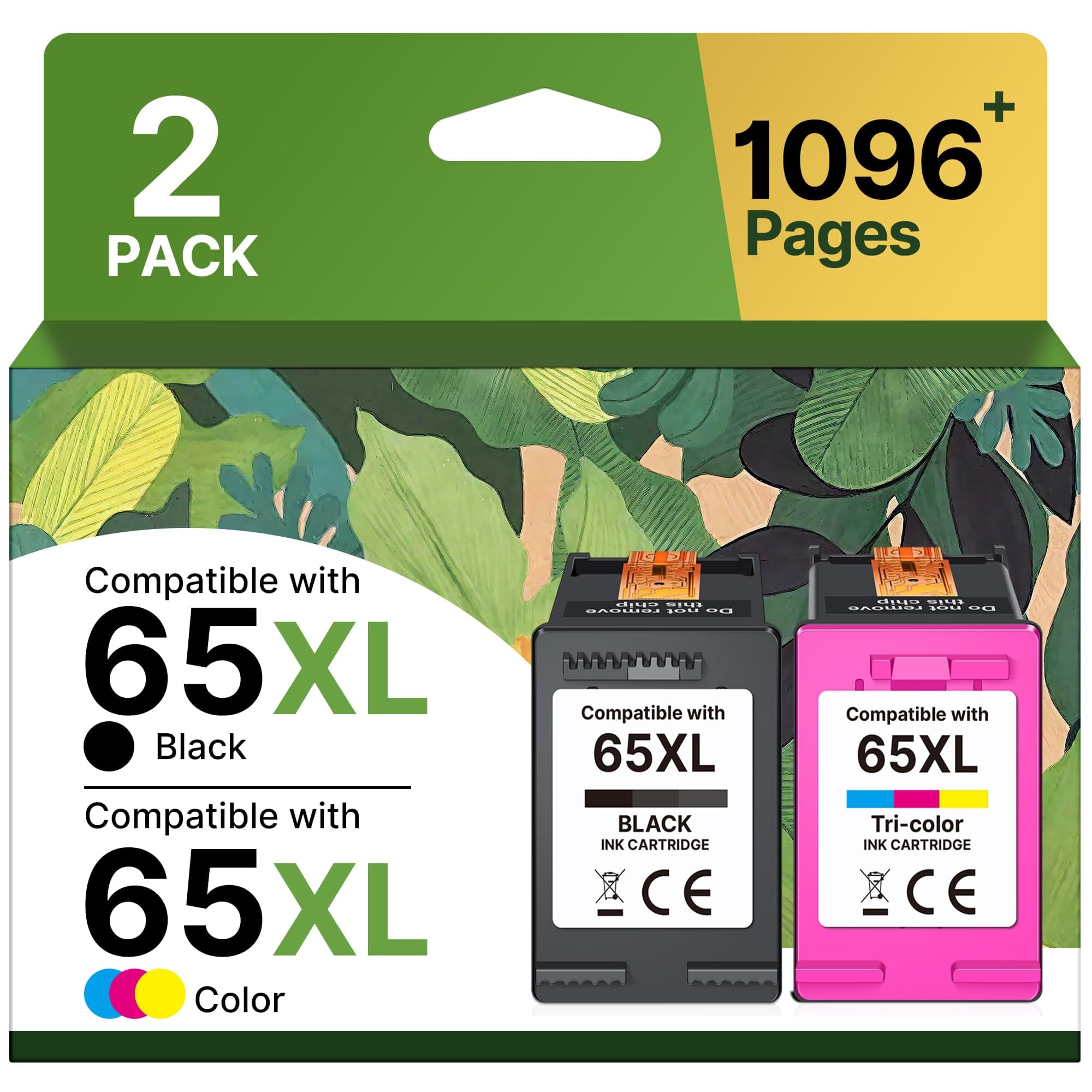 65XL Ink Cartridges Black/Color Combo Pack High-Yield Replacement for HP Ink 65 65XL Ink Cartridges Work for HP DeskJet 3755 3772 3700 3752 3722 2600 2622 Envy 5055 5000 5070 5052 (1 Black,1 Color)