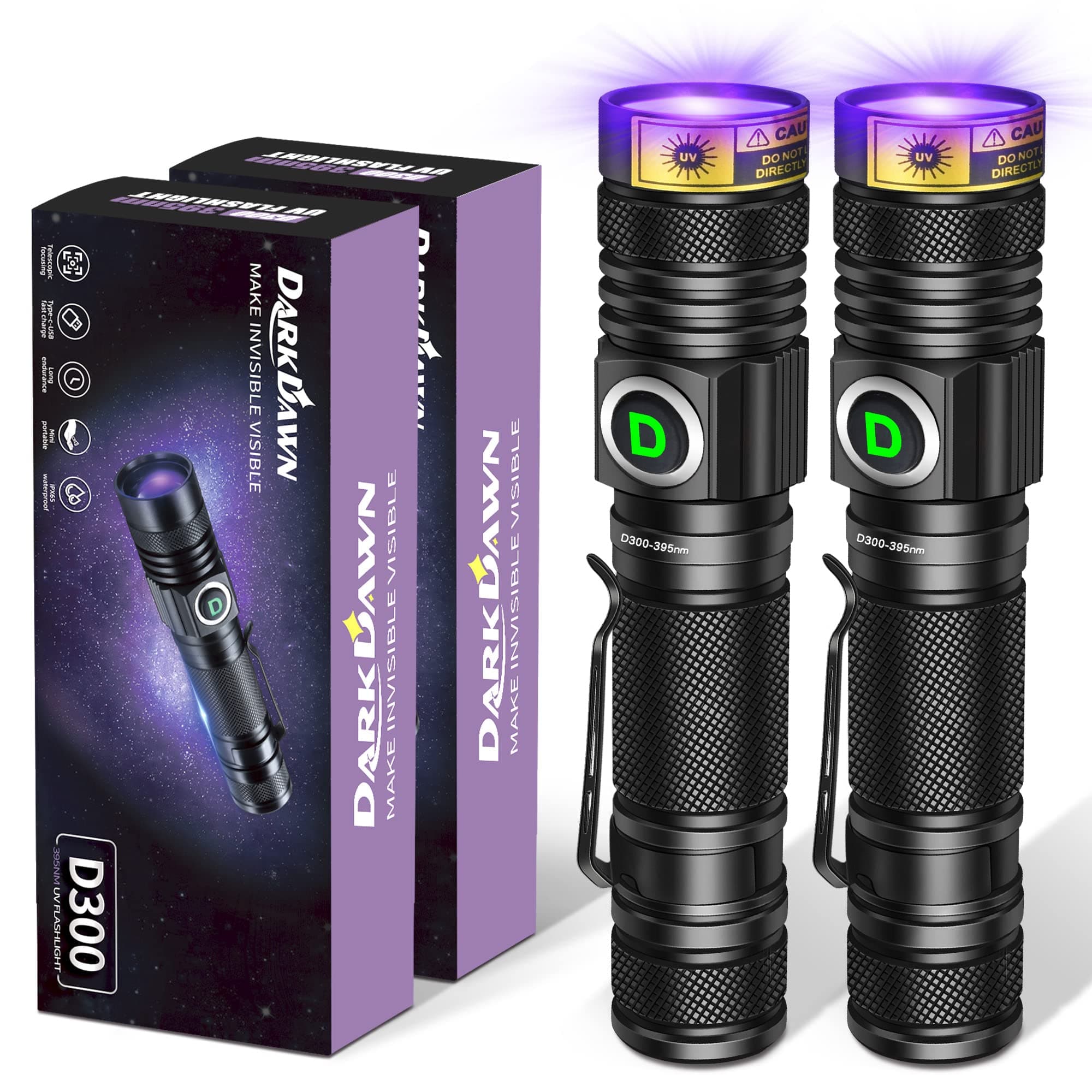 DARKDAWN UV Flashlight Blacklight 395nm Woods Lamp Ultraviolet Black Light