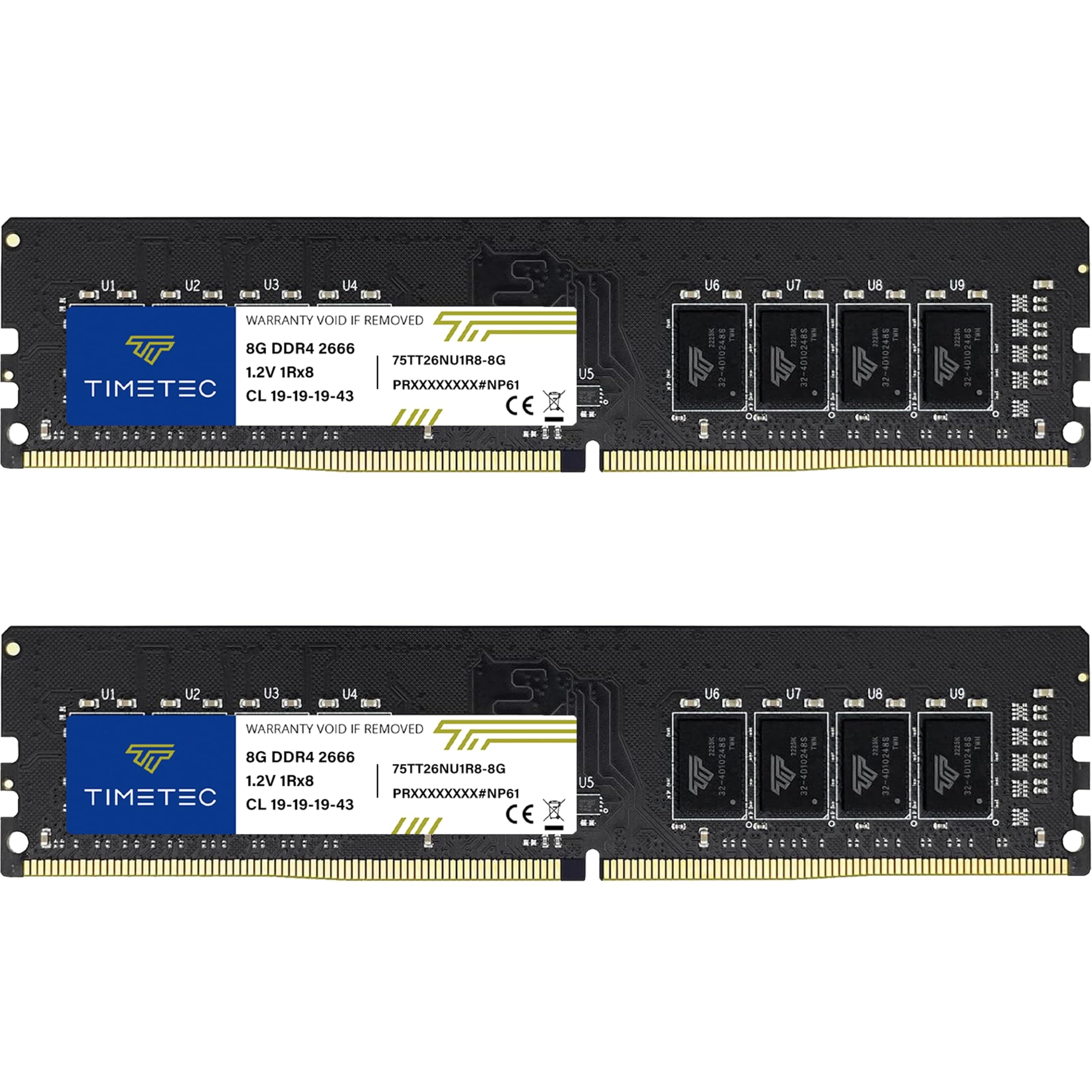 Timetec 16GB KIT (2x8GB) DDR4 2666MHz (PC4-2666V) PC4-21300 UDIMM Desktop RAM – 288-Pin 1.2V CL19 Non-ECC Unbuffered DIMM Memory Module Upgrade