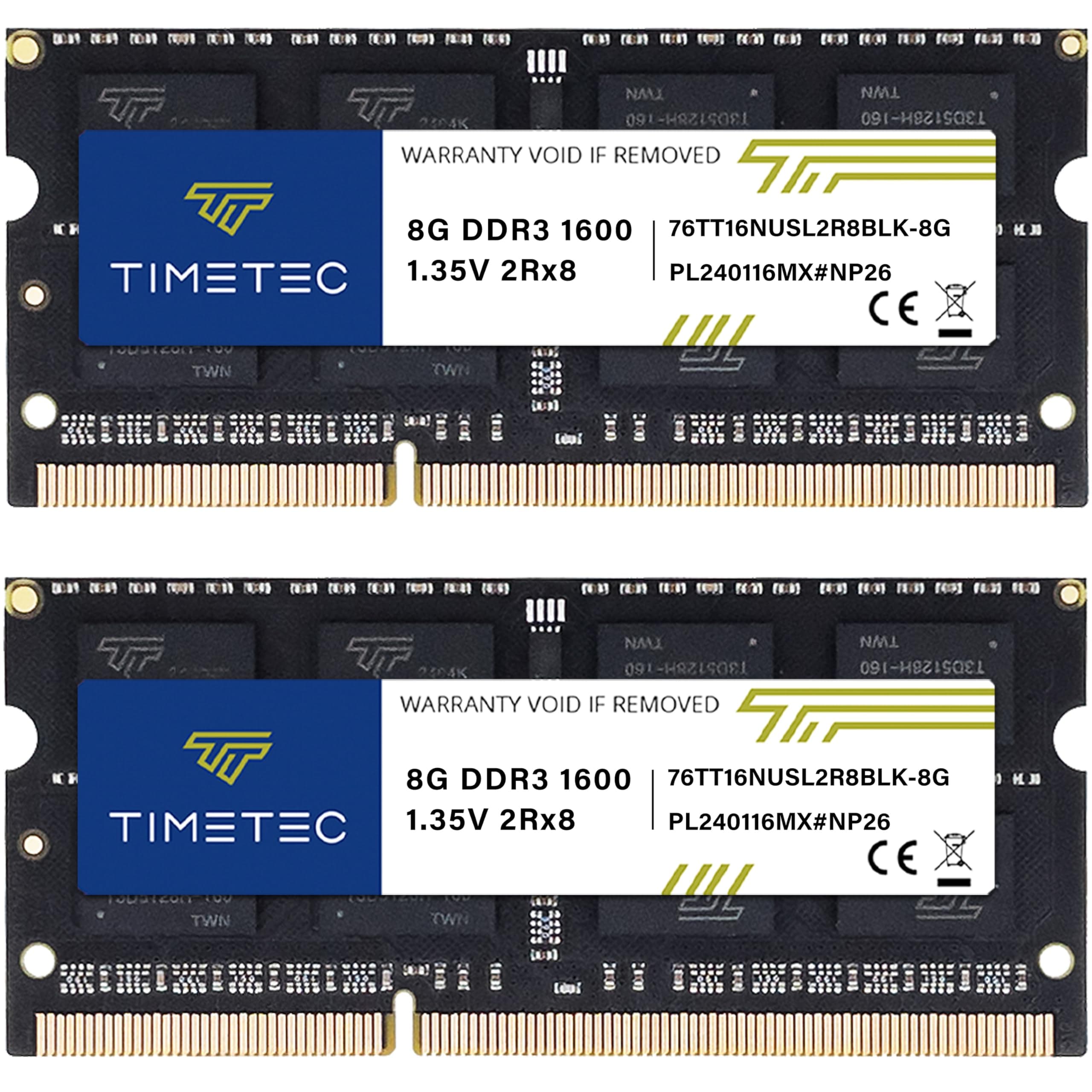 Timetec 16GB KIT(2x8GB) DDR3L / DDR3 1600MHz (DDR3L-1600) PC3L-12800 / PC3-12800 Non-ECC Unbuffered 1.35V/1.5V CL11 2Rx8 Dual Rank 204 Pin SODIMM Laptop Notebook PC Computer Memory RAM Module Upgrade