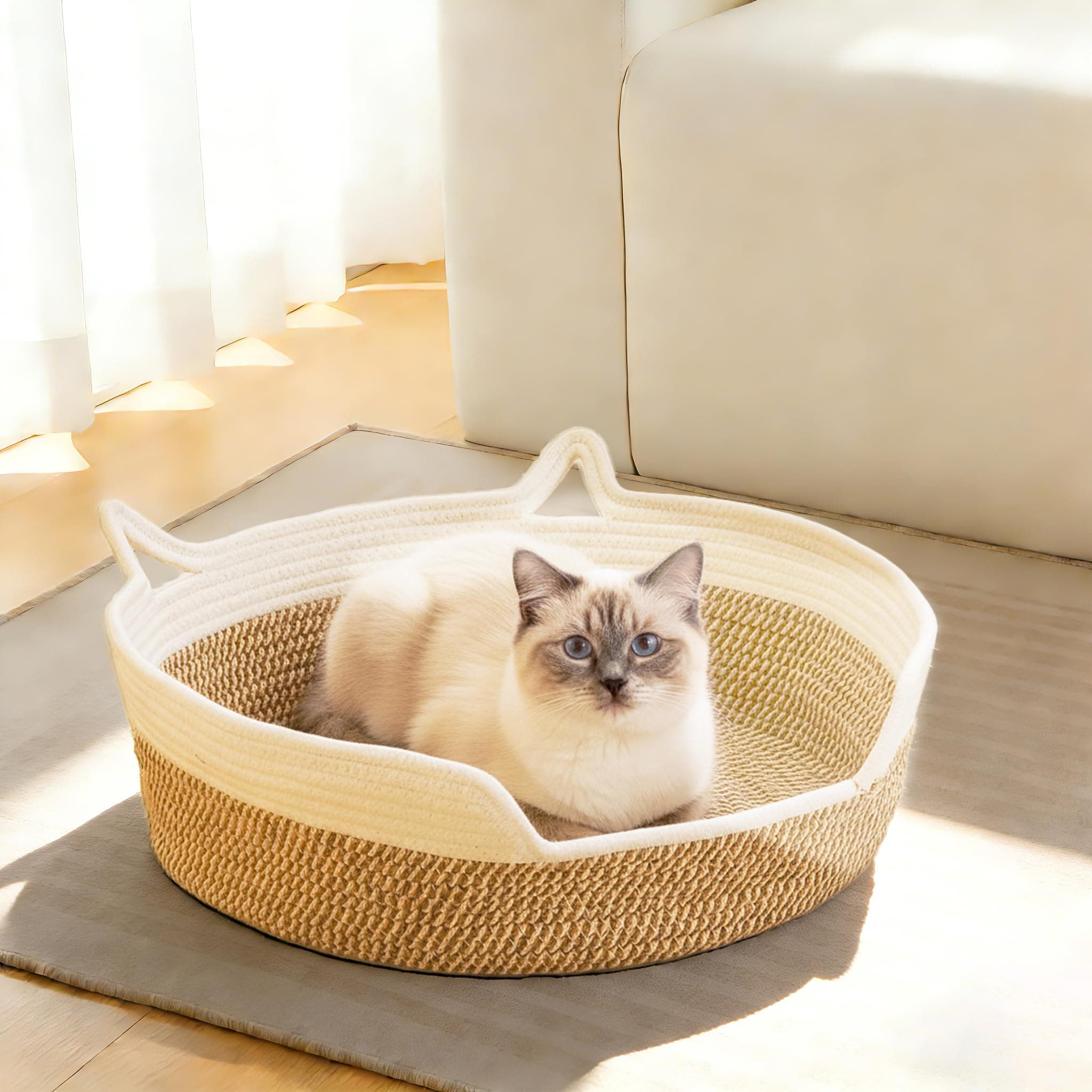 Tidelit Cat Toy Basket, Cat Toy Box Organizer Baskets, Woven Cotton Rope Pet Puppy Dogs Toy Bin With Handle, Chew Toys Blankets Leashes Storage Baskets for All Pets - Puppies to Large
