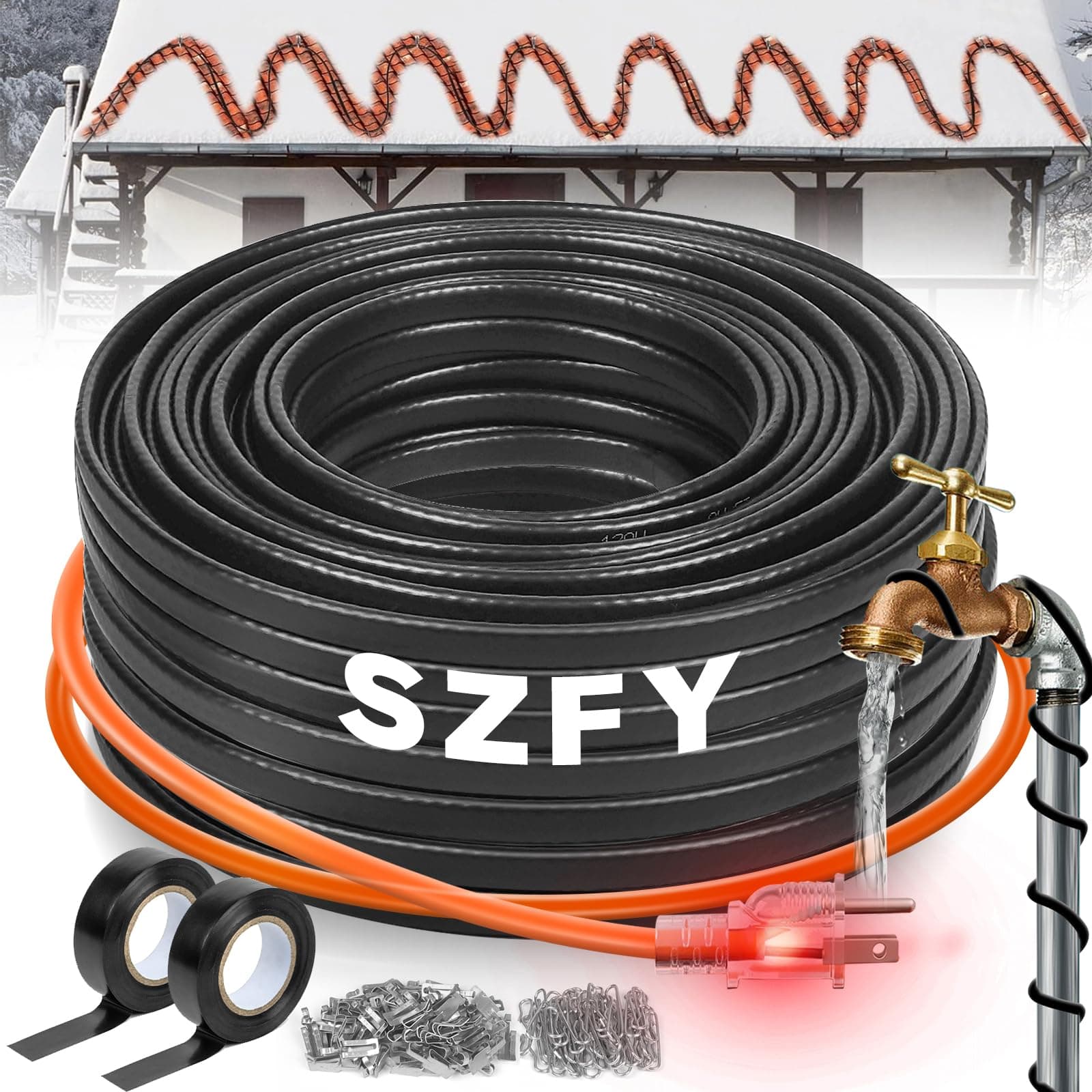 80FT Heat Tape for Water Pipes, -40°F Deicing Cable,Pipe Heating Cables for Roof,Gutter,Farm,Freeze Protetion Heat Trace Cable, Heated Water Hose,Plumbing Fixtures,120V 5W/FT