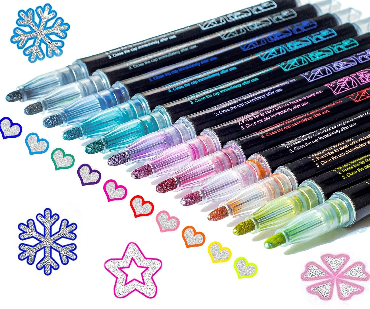 Glitter Markers Self Outline Pens Metallic: 12 Shimmer Tween Teen Girl Gifts Trendy Stuff,Drawing Art Supplies Kids 6-8 9-12 10-12,Arts Crafts Kids Ages 8-12 Year Old,Cute Cool Fun Crafts Girls 8-12
